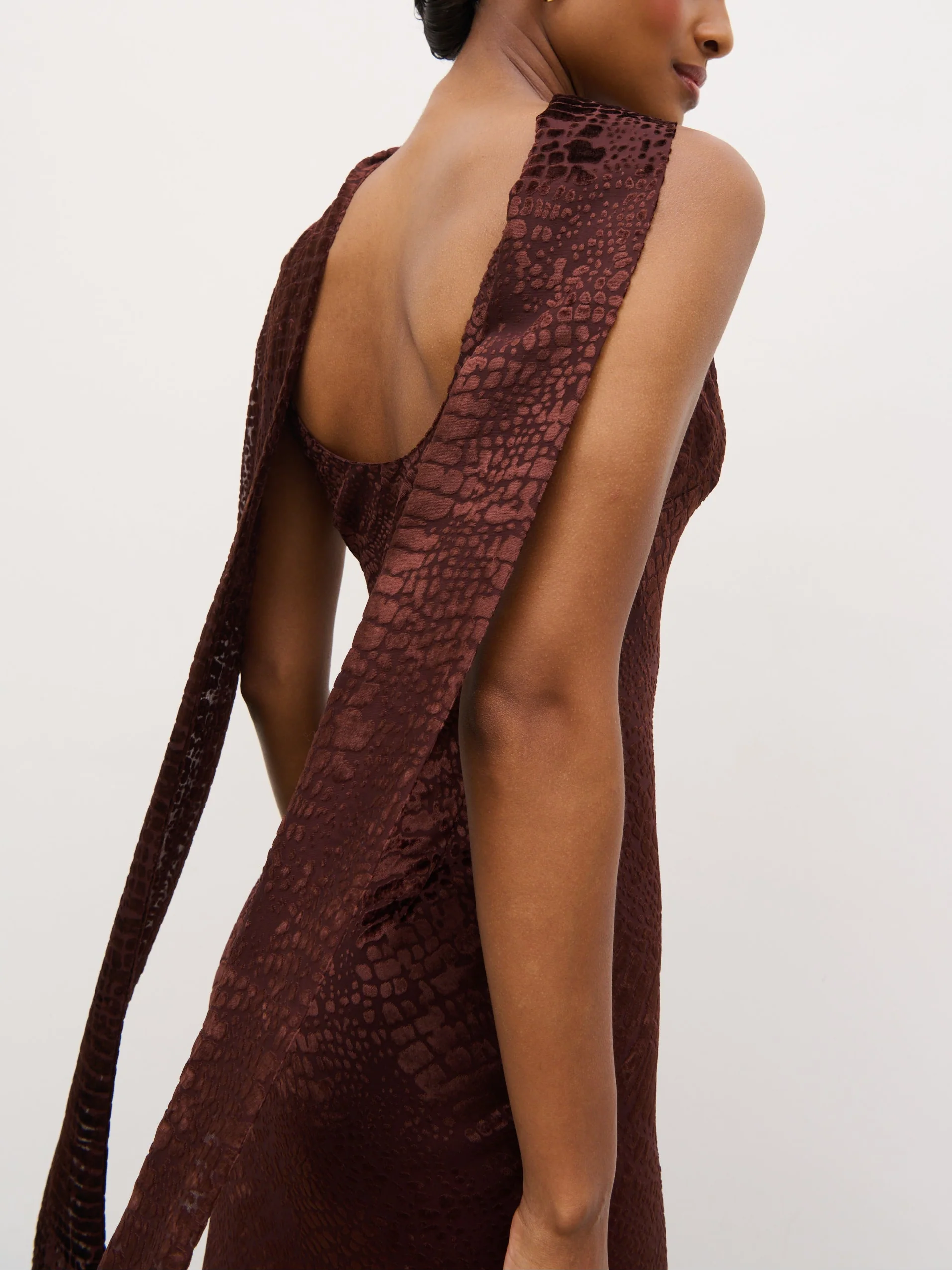 Ainsley Cowl Devore Neck Maxi Slip - Brown - Image 3