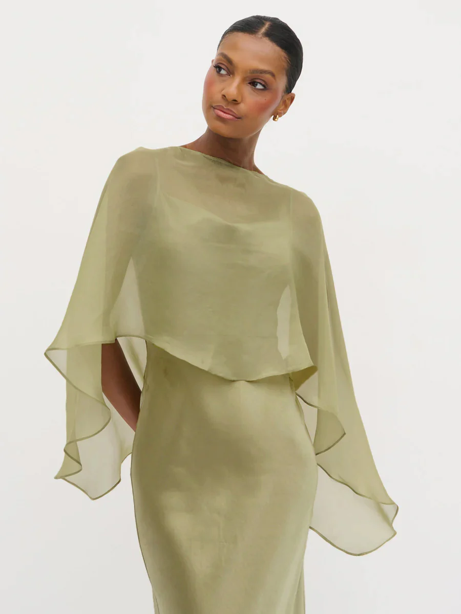 Alaia Organza Cape - Olive - Image 2