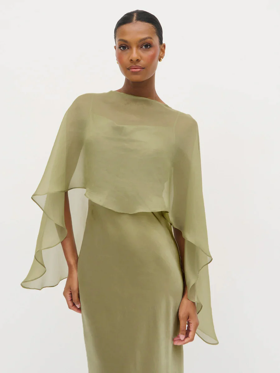 Alaia Organza Cape - Olive - Image 4