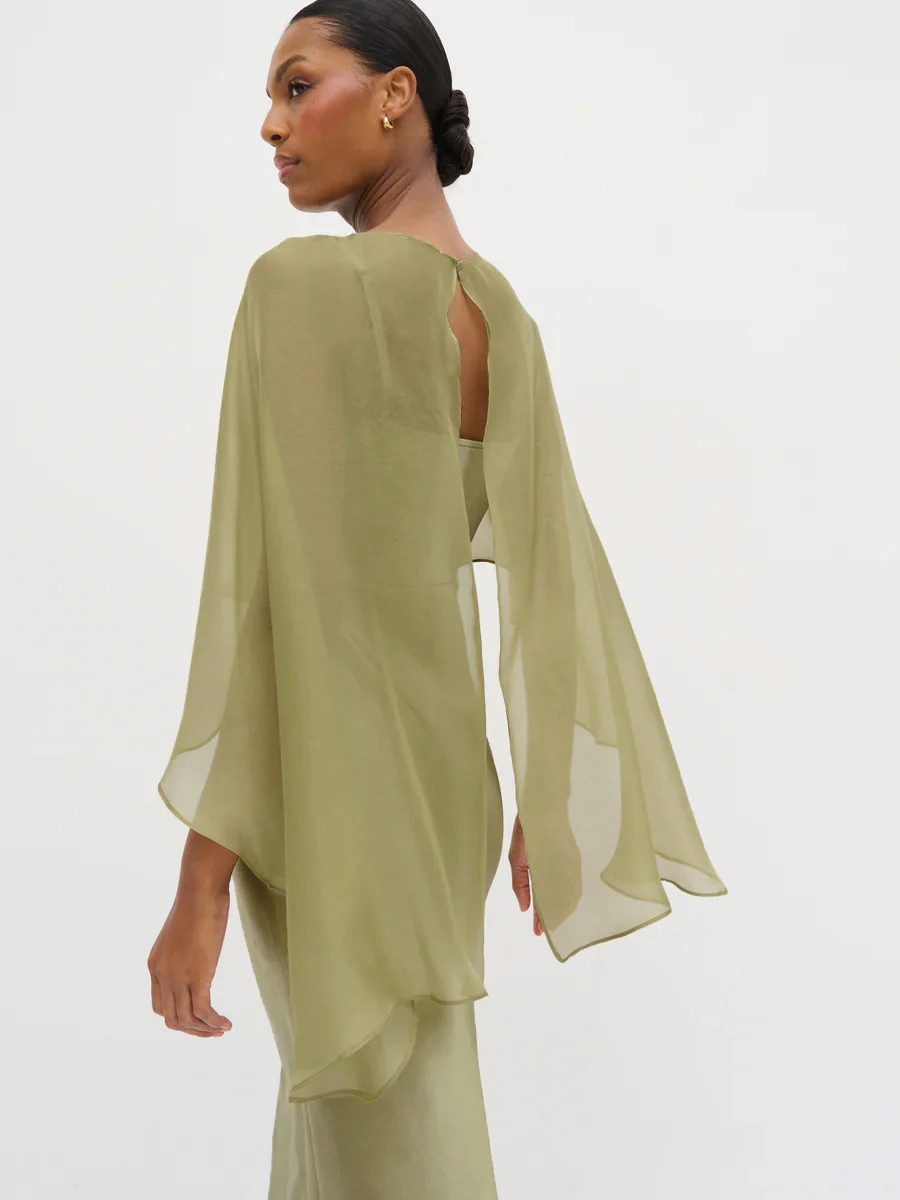 Alaia Organza Cape - Olive - Image 5