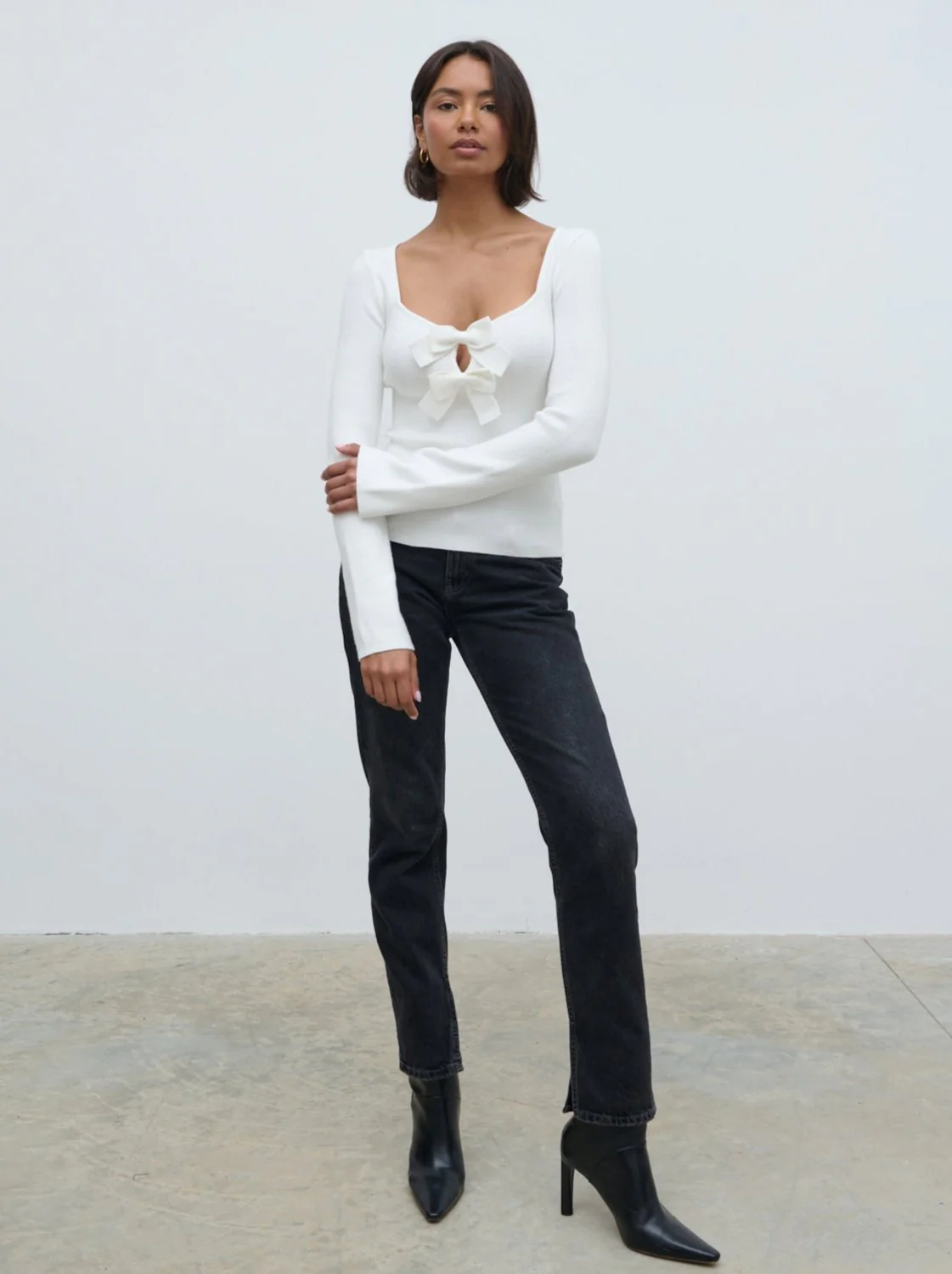 Annabeth Bow Knit Top - Cream - Image 3