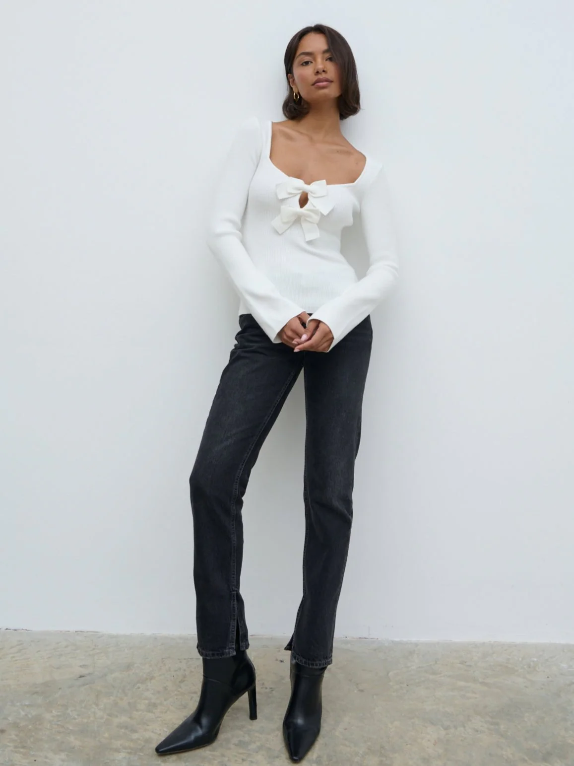 Annabeth Bow Knit Top - Cream - Image 5