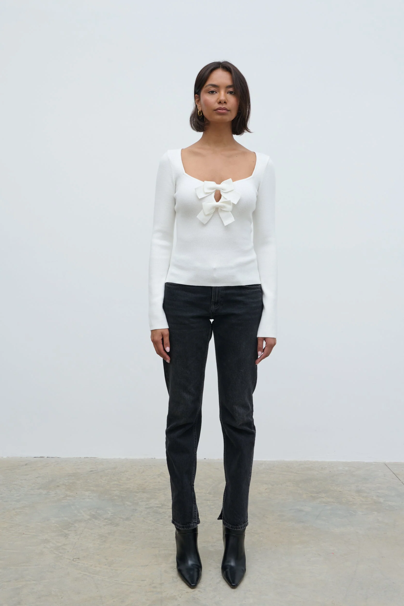 Annabeth Bow Knit Top - Cream - Image 8