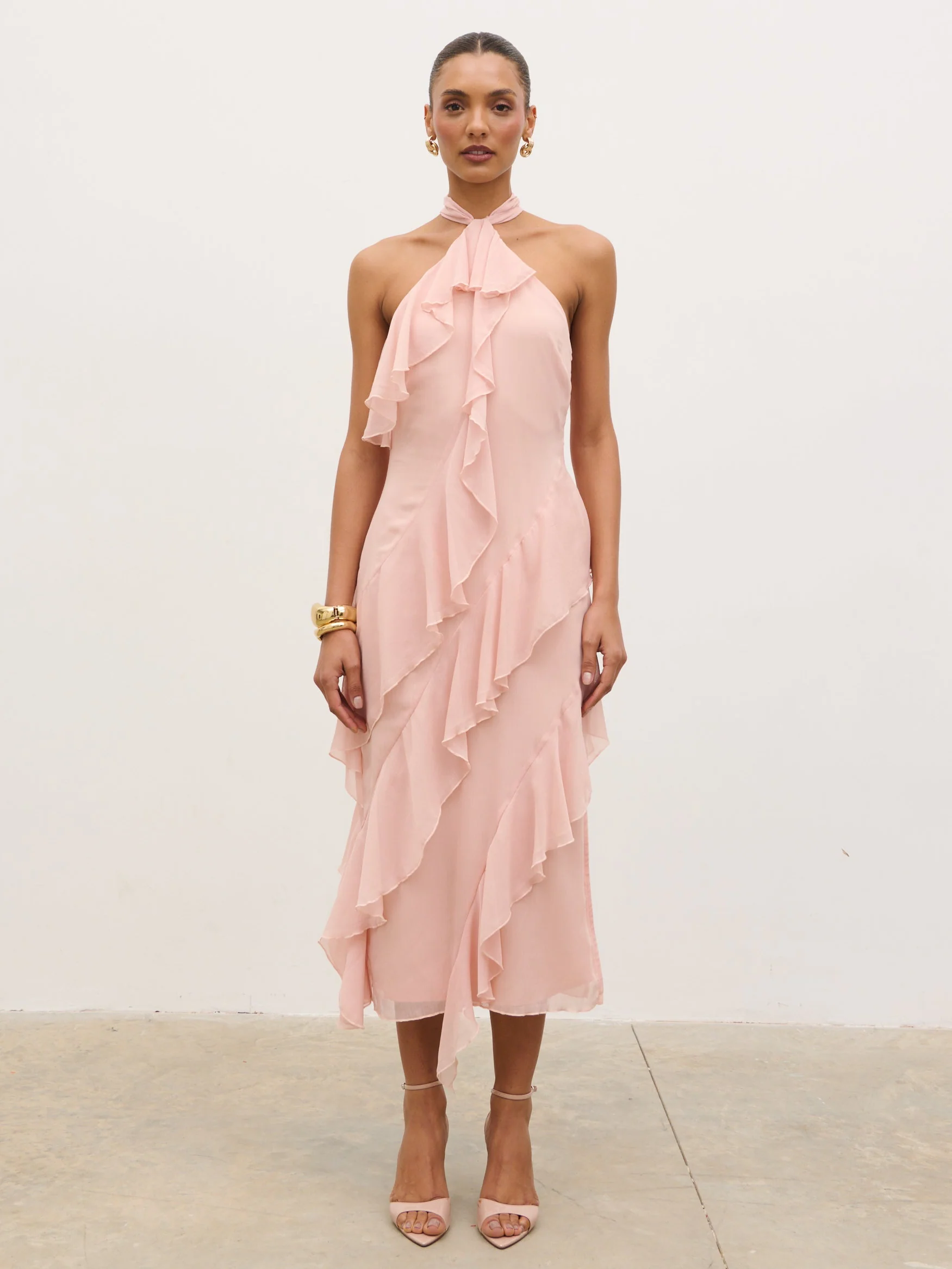 Aria Halterneck Ruffle Midaxi Dress - Dusty Rose - Image 8