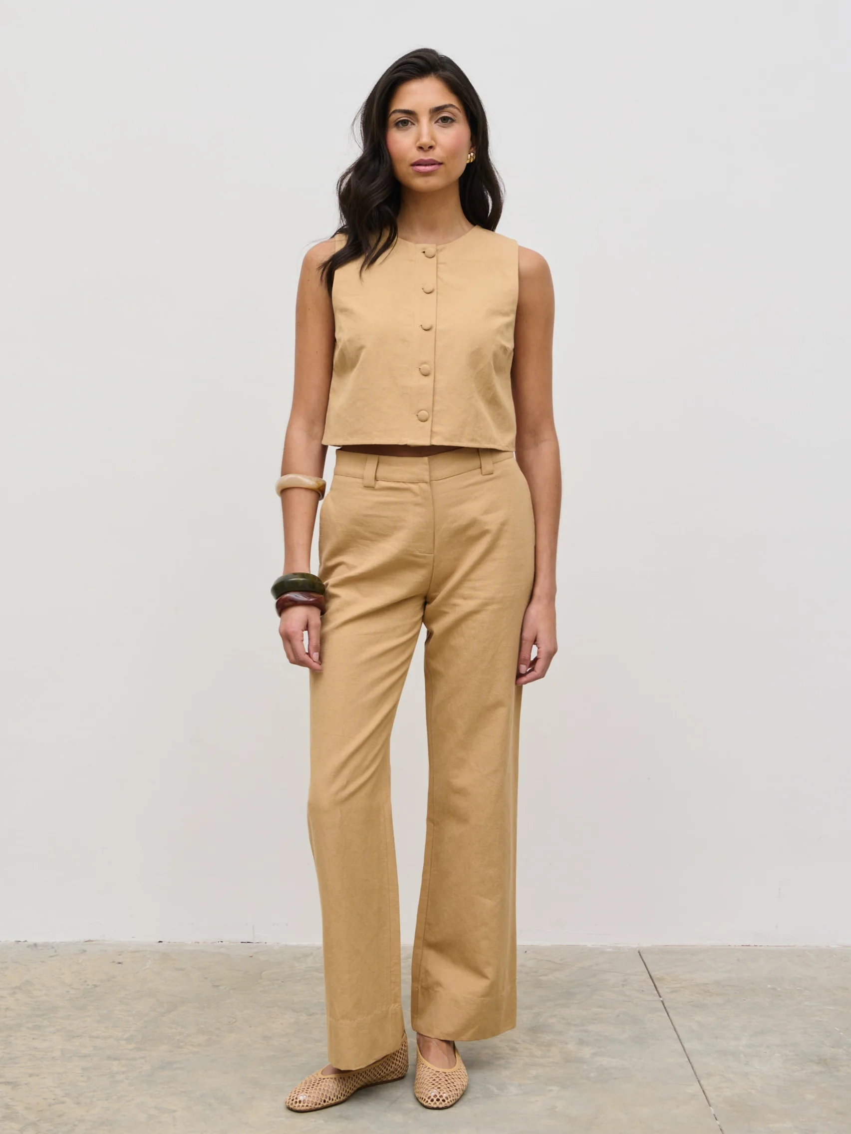 Blair Cropped Button Top - Camel - Image 2