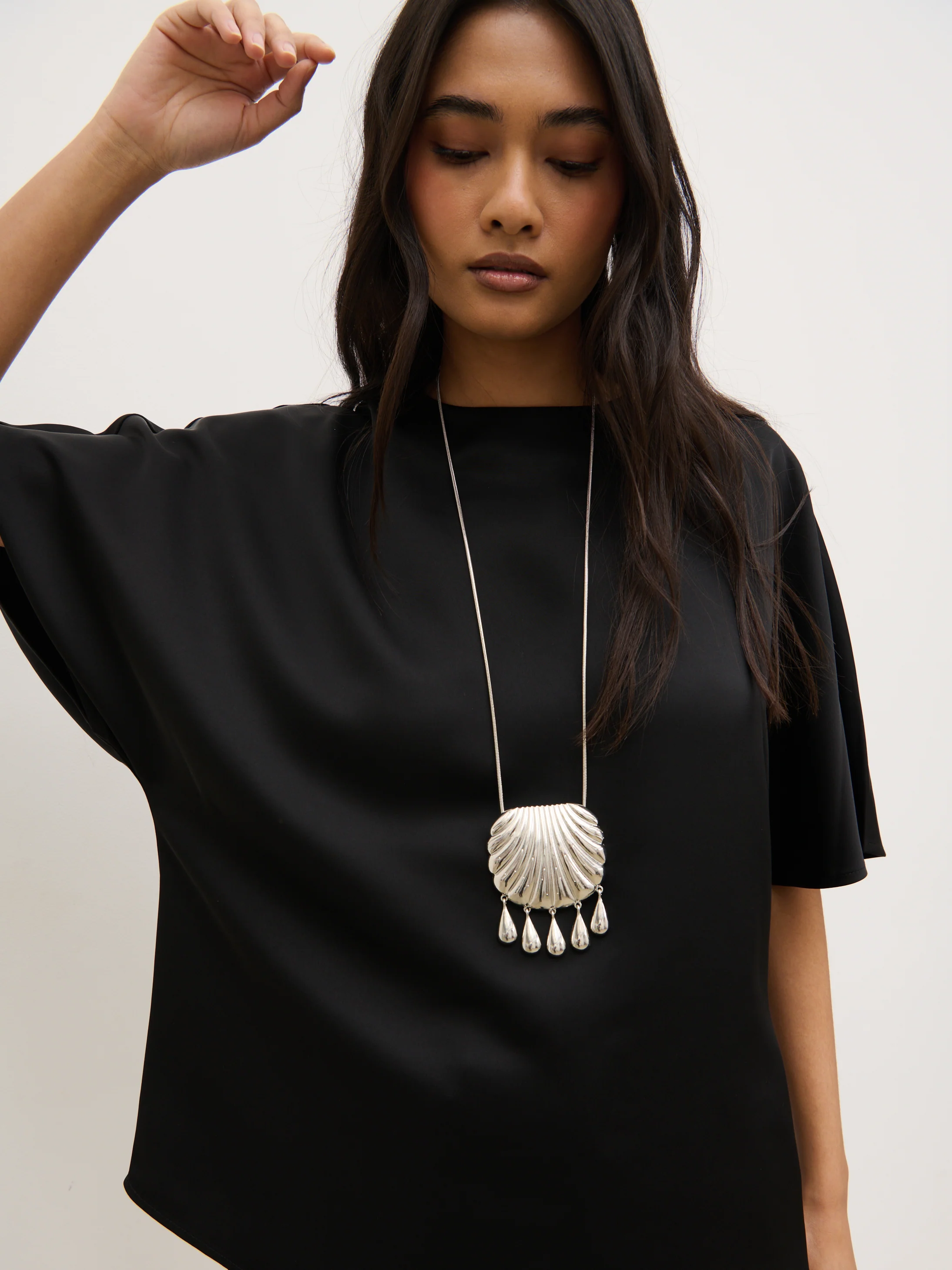 Breya Boxy Satin T-Shirt - Black - Image 3