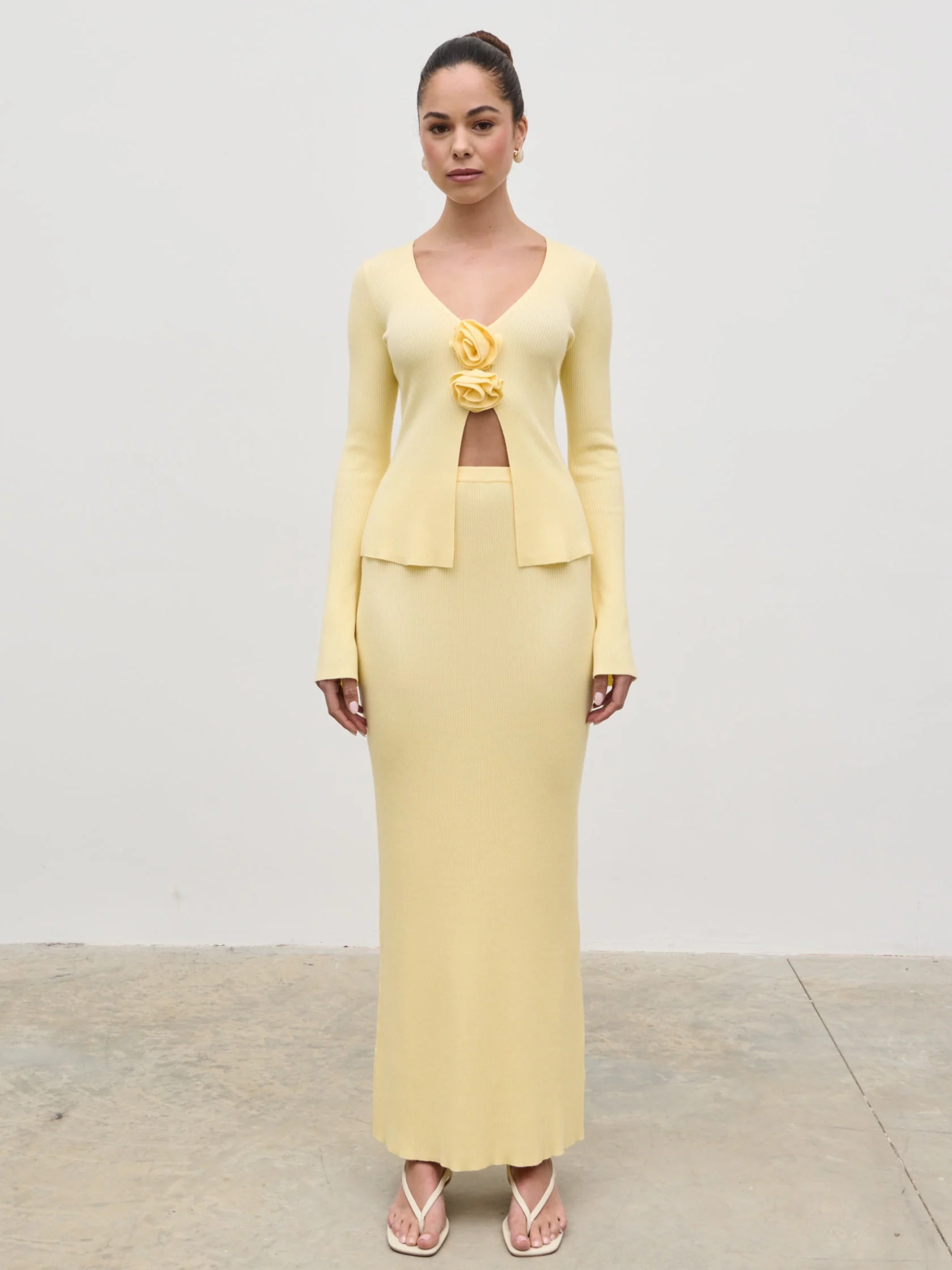 Clemmie Knit Maxi Skirt - Pale Lemon