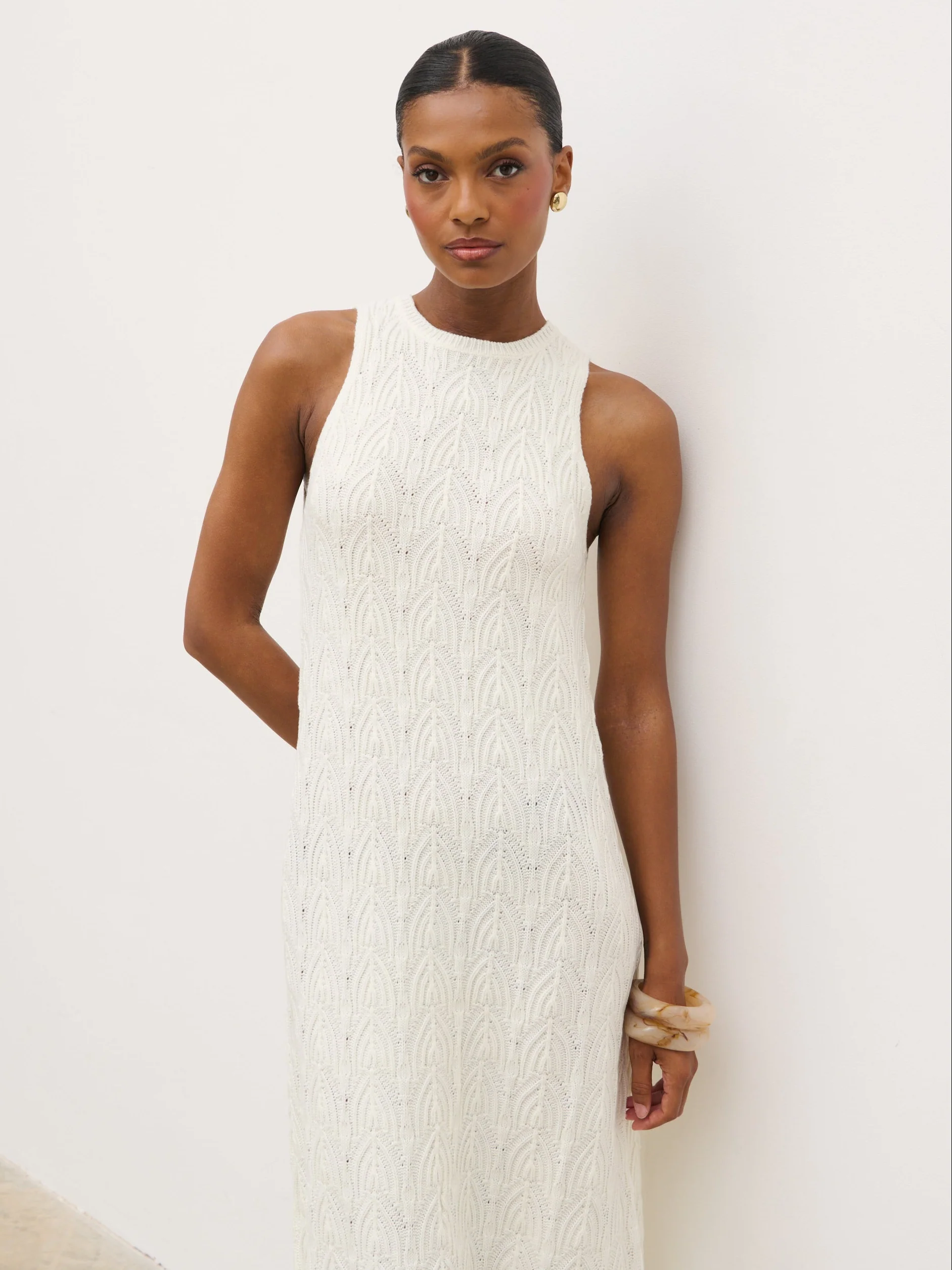 Cleo Rustic Knit Midaxi Dress - Cream - Image 3