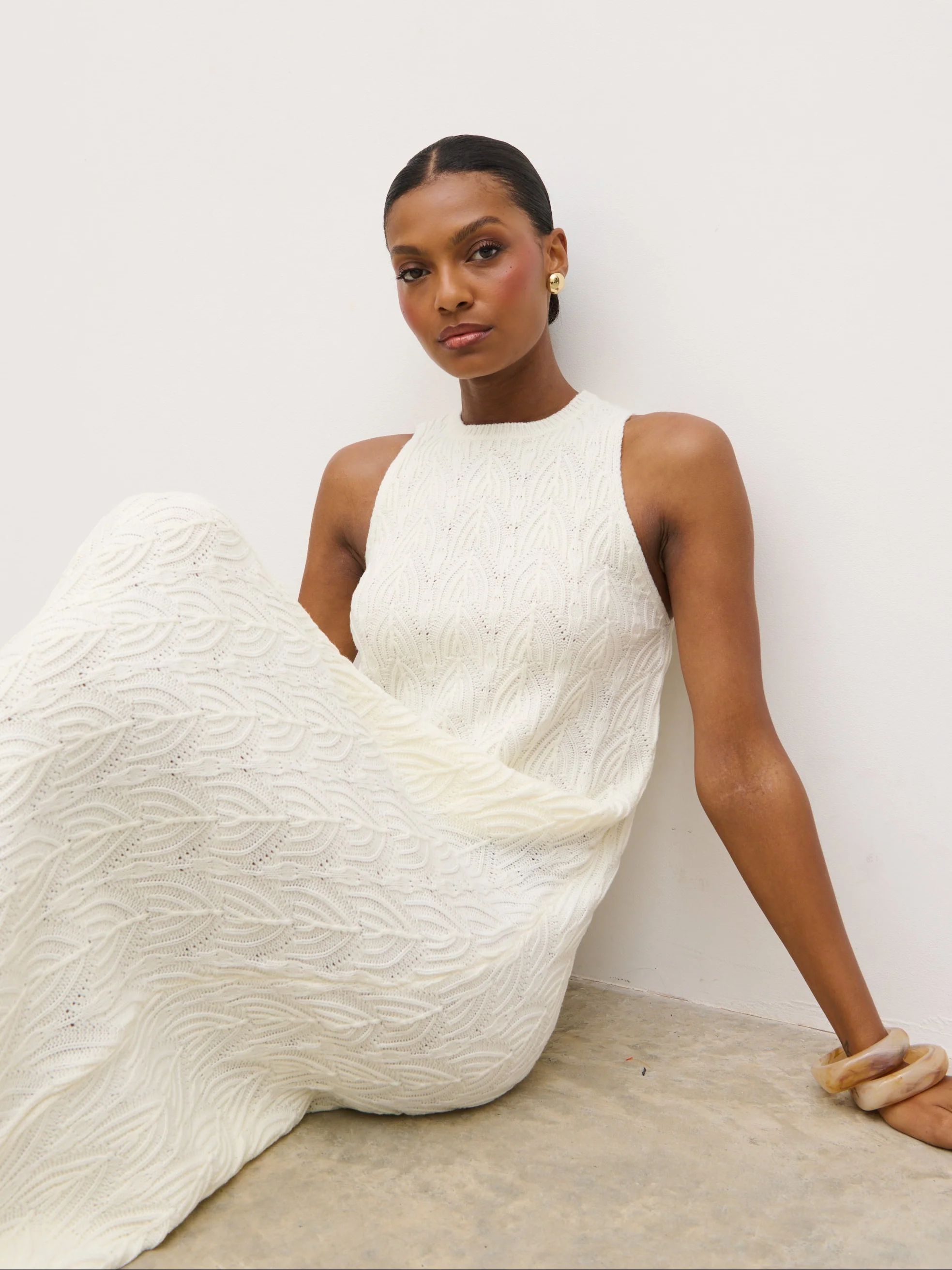 Cleo Rustic Knit Midaxi Dress - Cream - Image 5