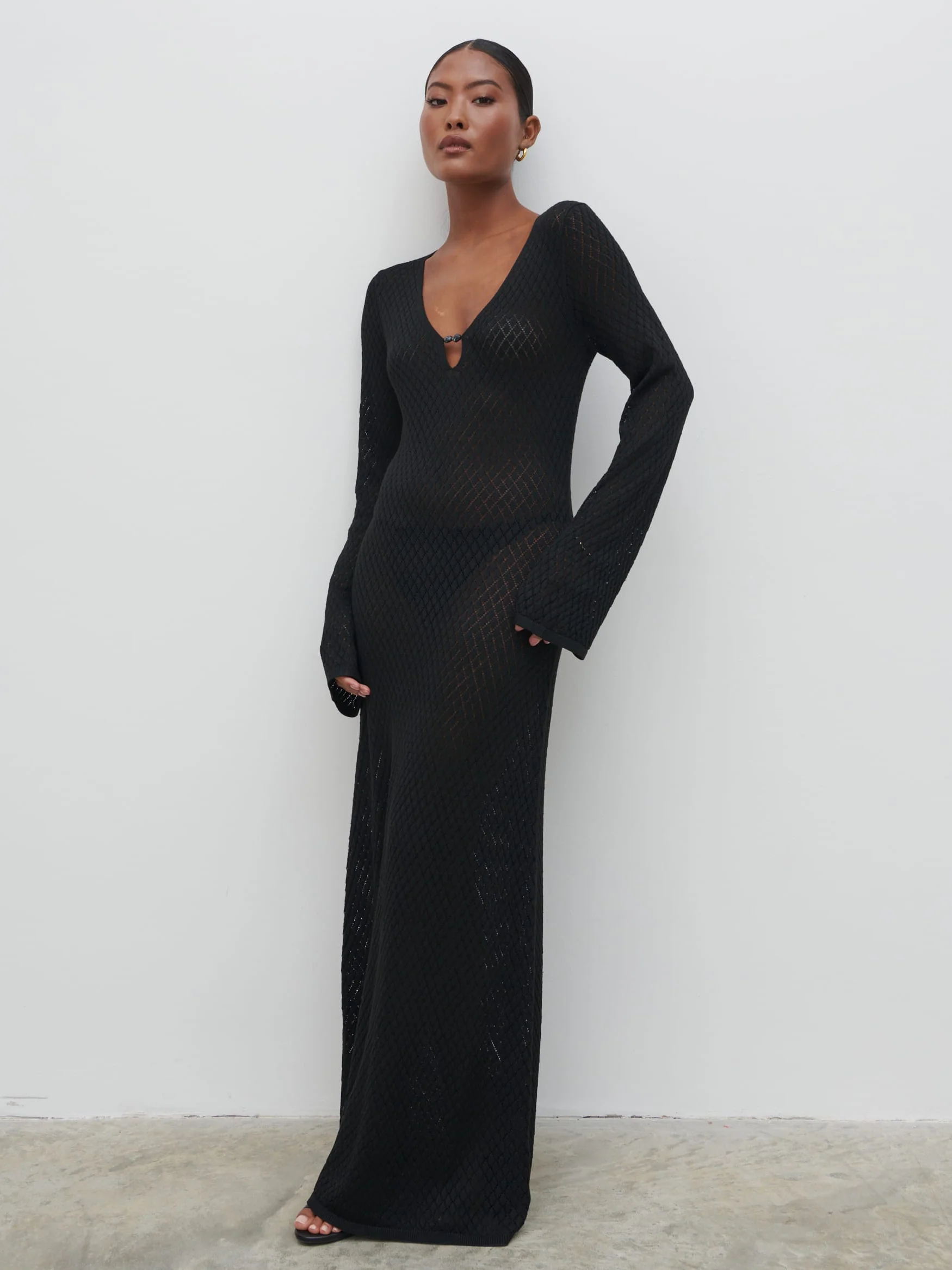 Croisette Knit Beaded Midaxi Dress - Black