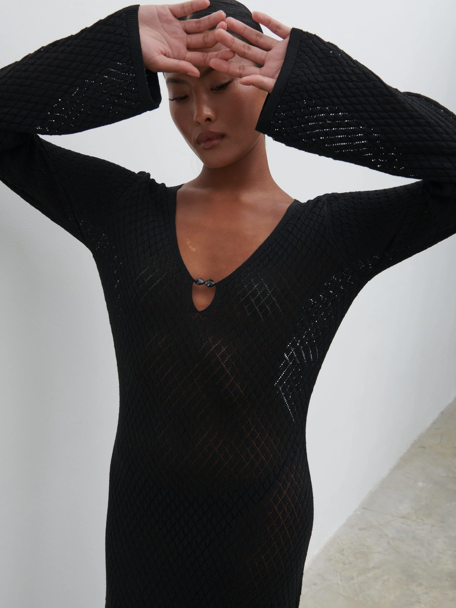 Croisette Knit Beaded Midaxi Dress - Black - Image 2