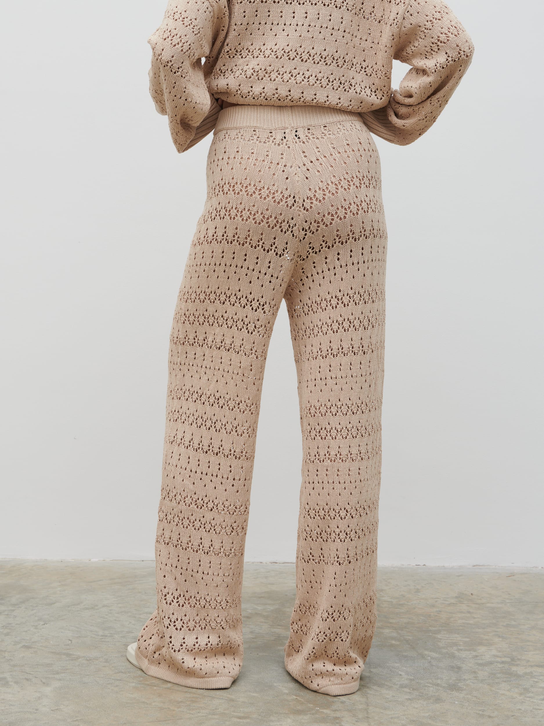 Eda Crotchet Knit Trousers - Oatmeal - Image 4