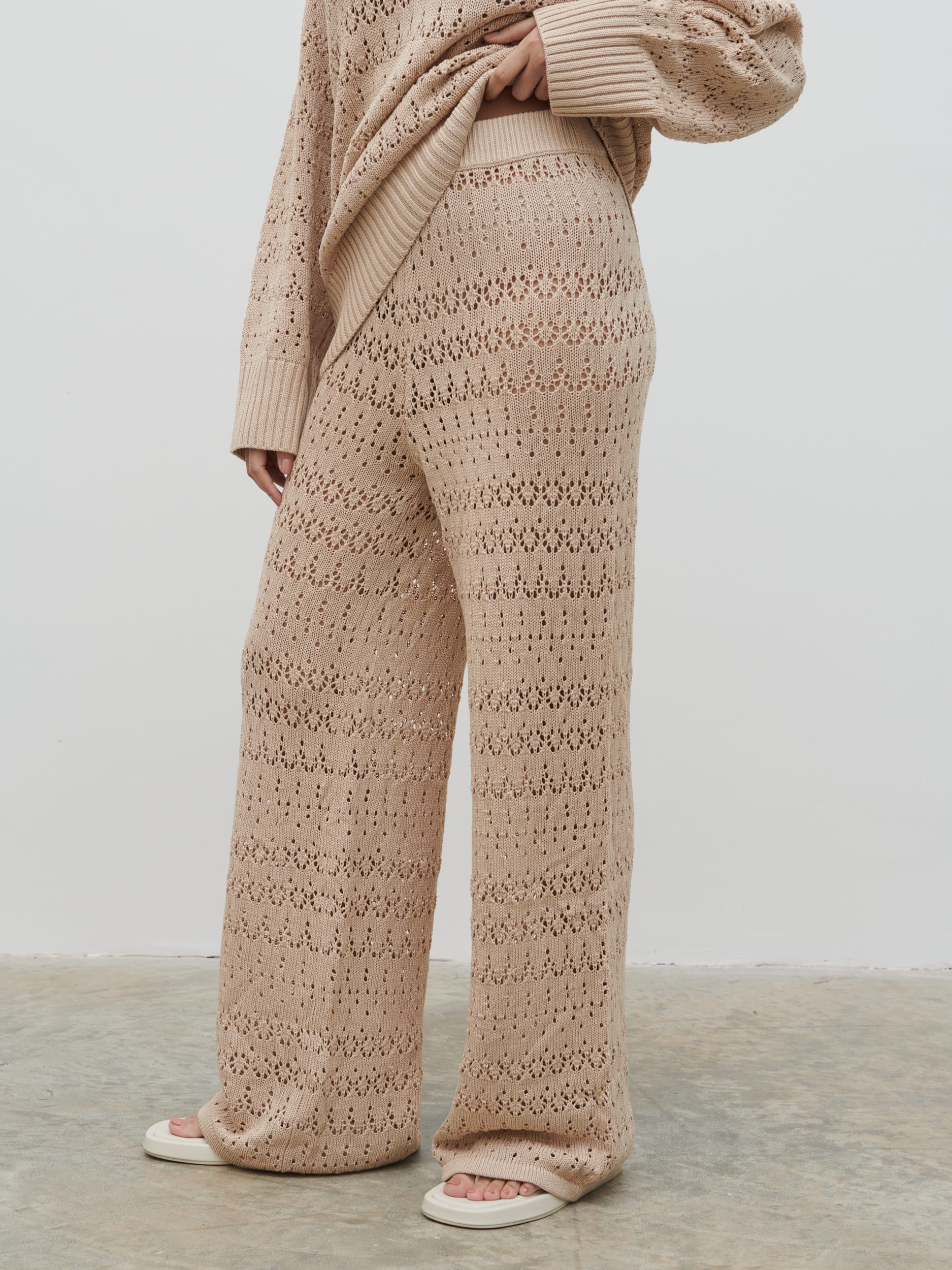 Eda Crotchet Knit Trousers - Oatmeal - Image 6