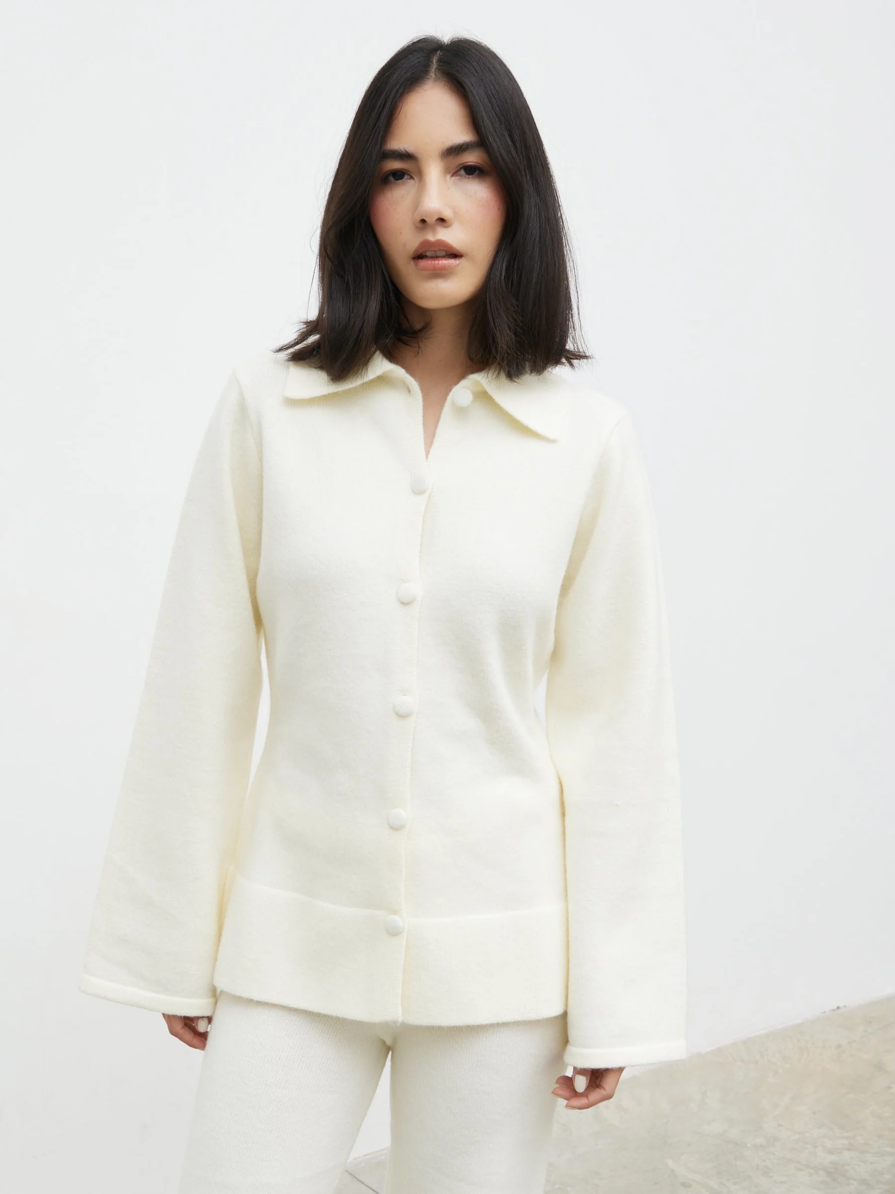 Ellice Collared Knit Cardigan - Cream