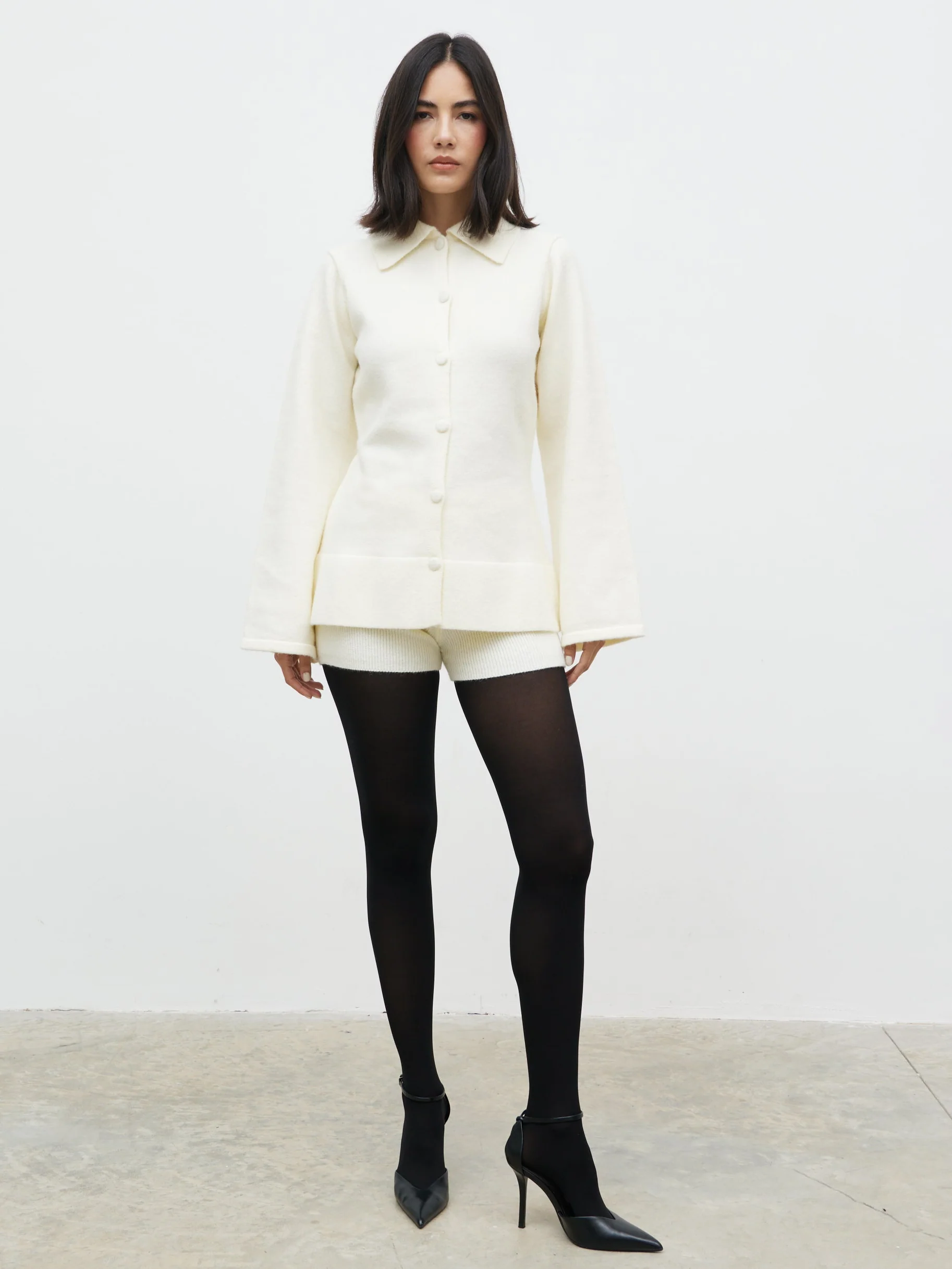 Ellice Collared Knit Cardigan - Cream - Image 2