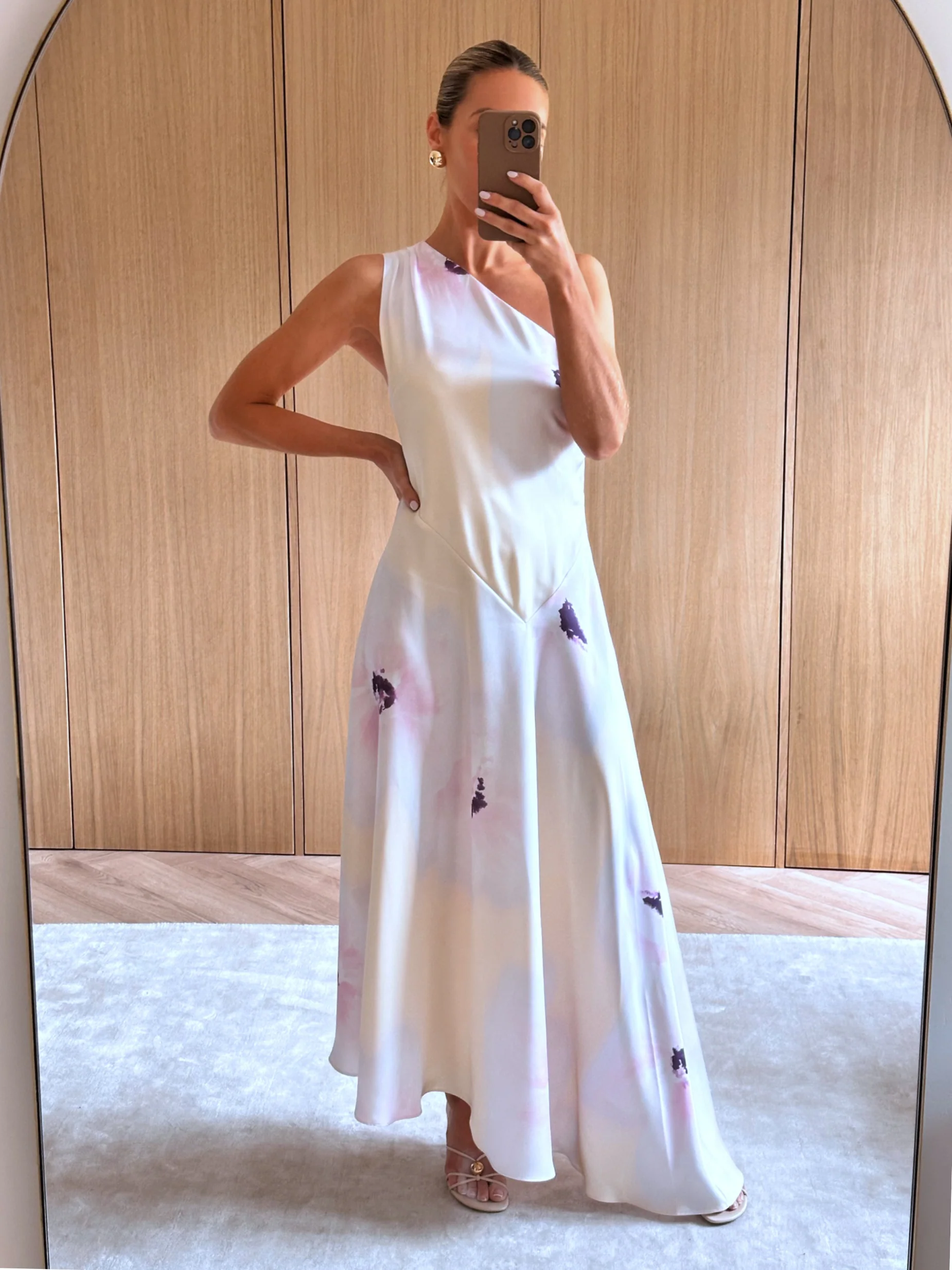 Ember One Shoulder Printed Midaxi Dress - Watercolour Poppy