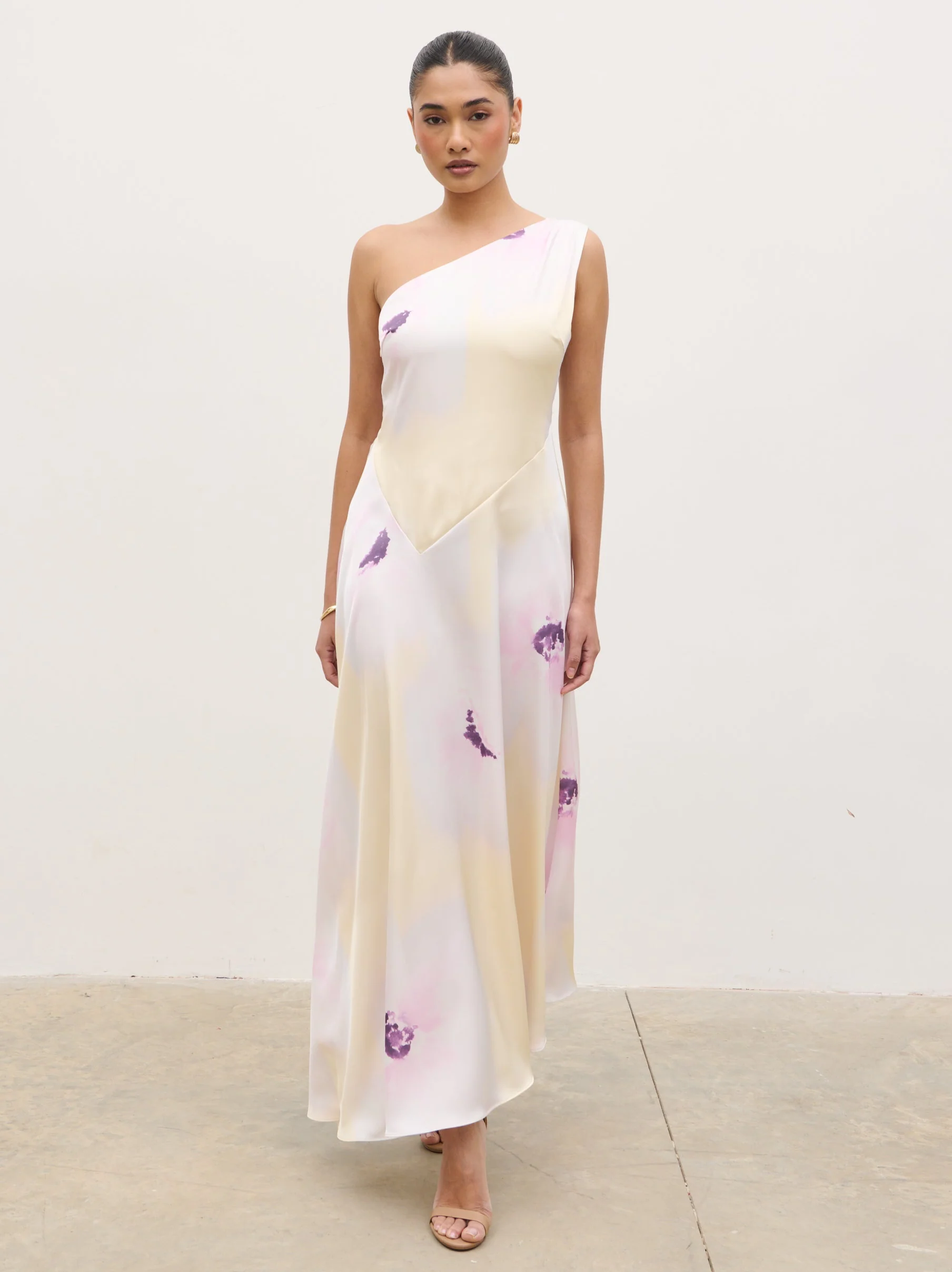 Ember One Shoulder Printed Midaxi Dress - Watercolour Poppy - Image 3
