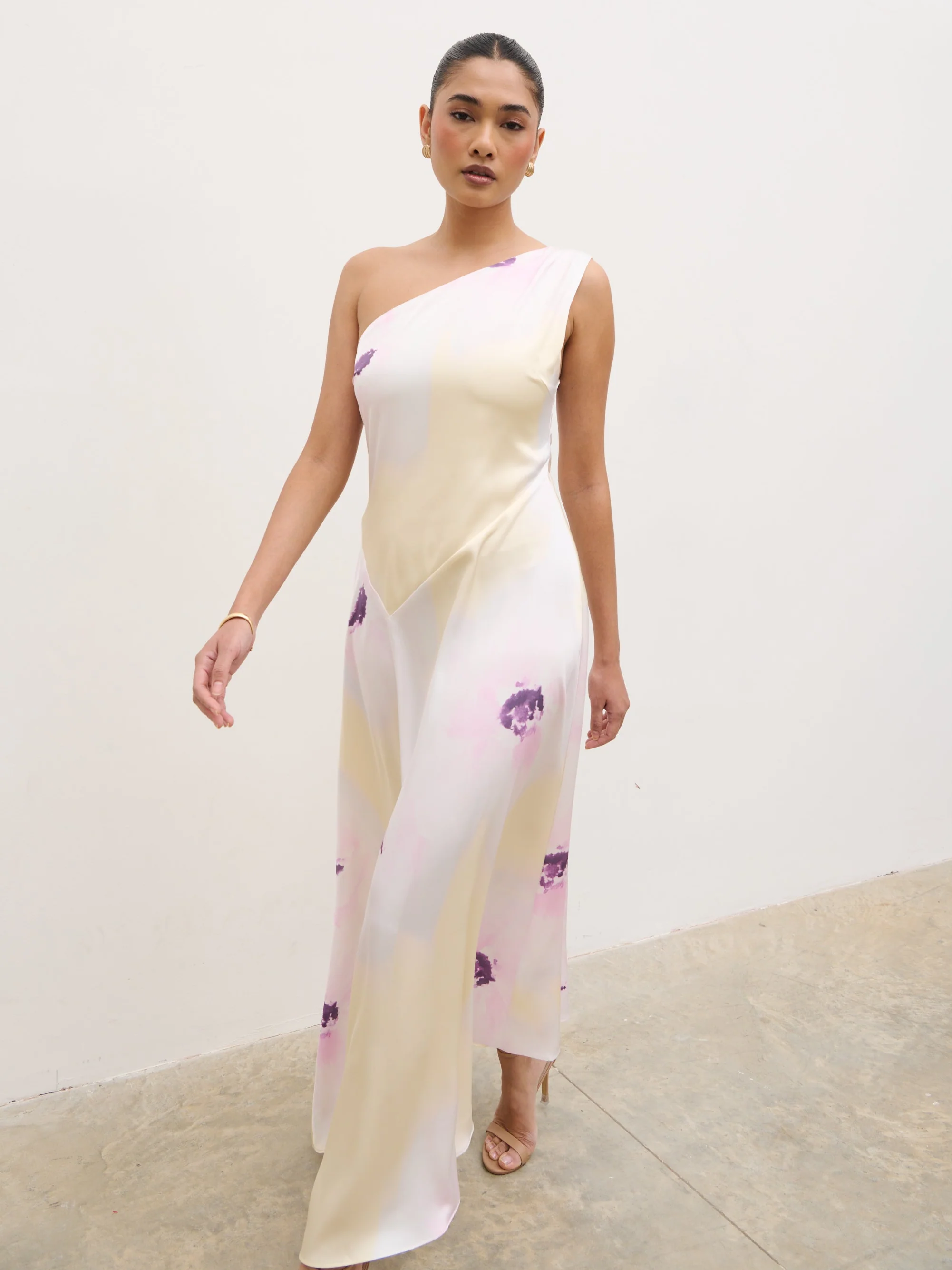 Ember One Shoulder Printed Midaxi Dress - Watercolour Poppy - Image 4