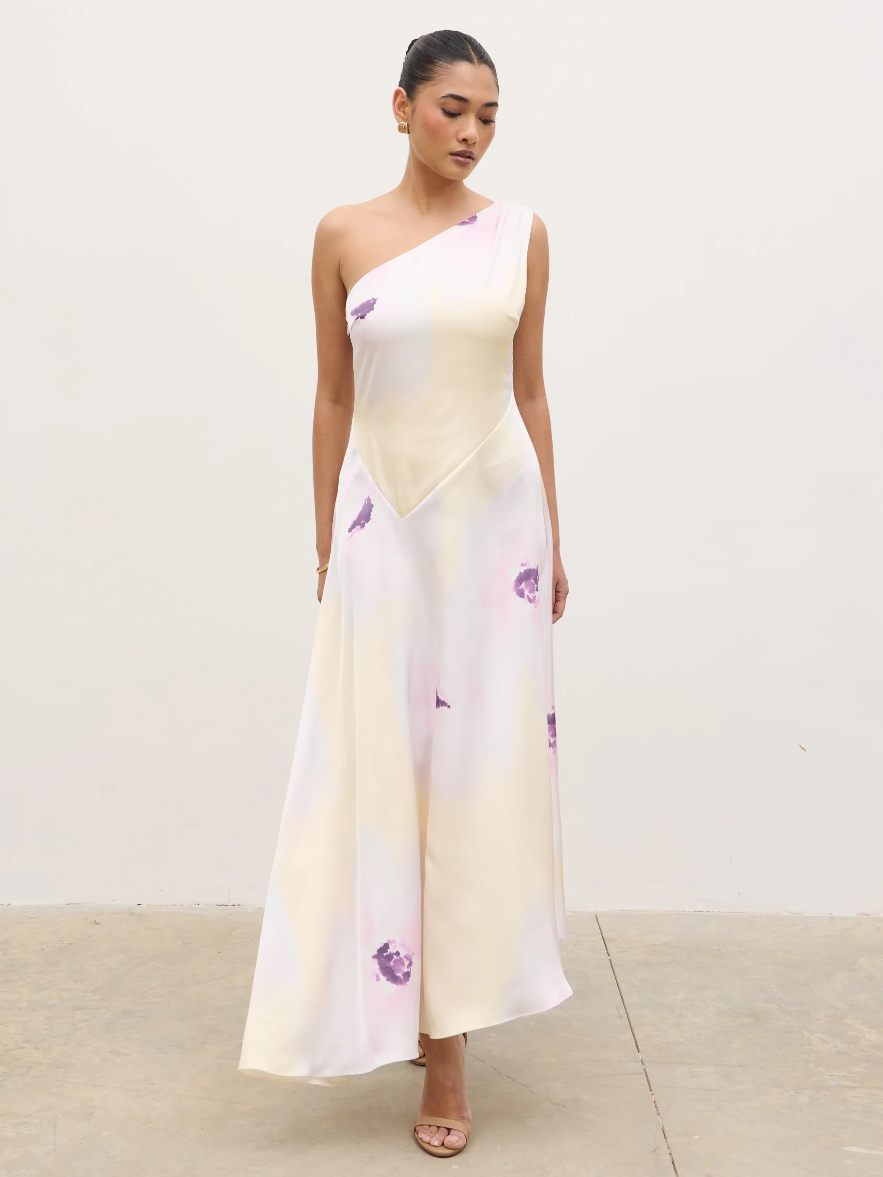 Ember One Shoulder Printed Midaxi Dress - Watercolour Poppy - Image 6
