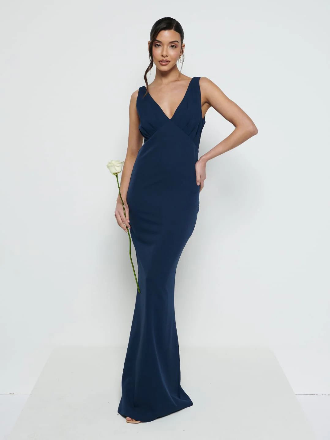 Esmee V-Neck Crepe Maxi Bridesmaid Dress - Navy