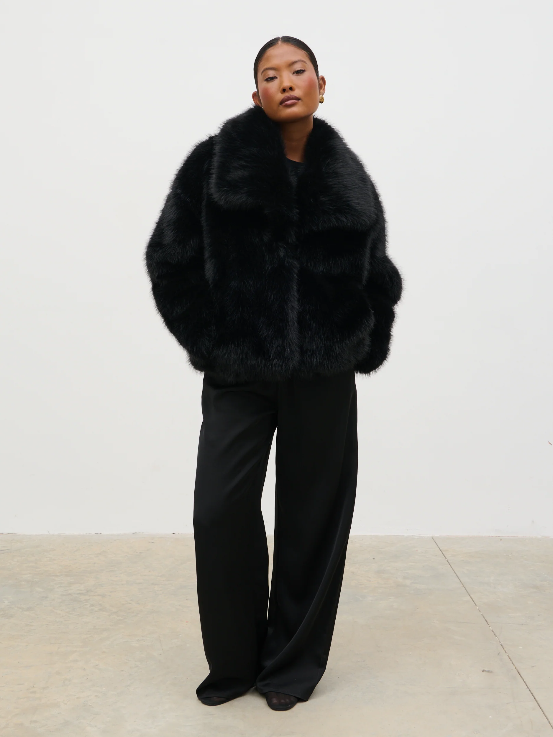 Ettalie Short Faux Fur Coat - Black - Image 2