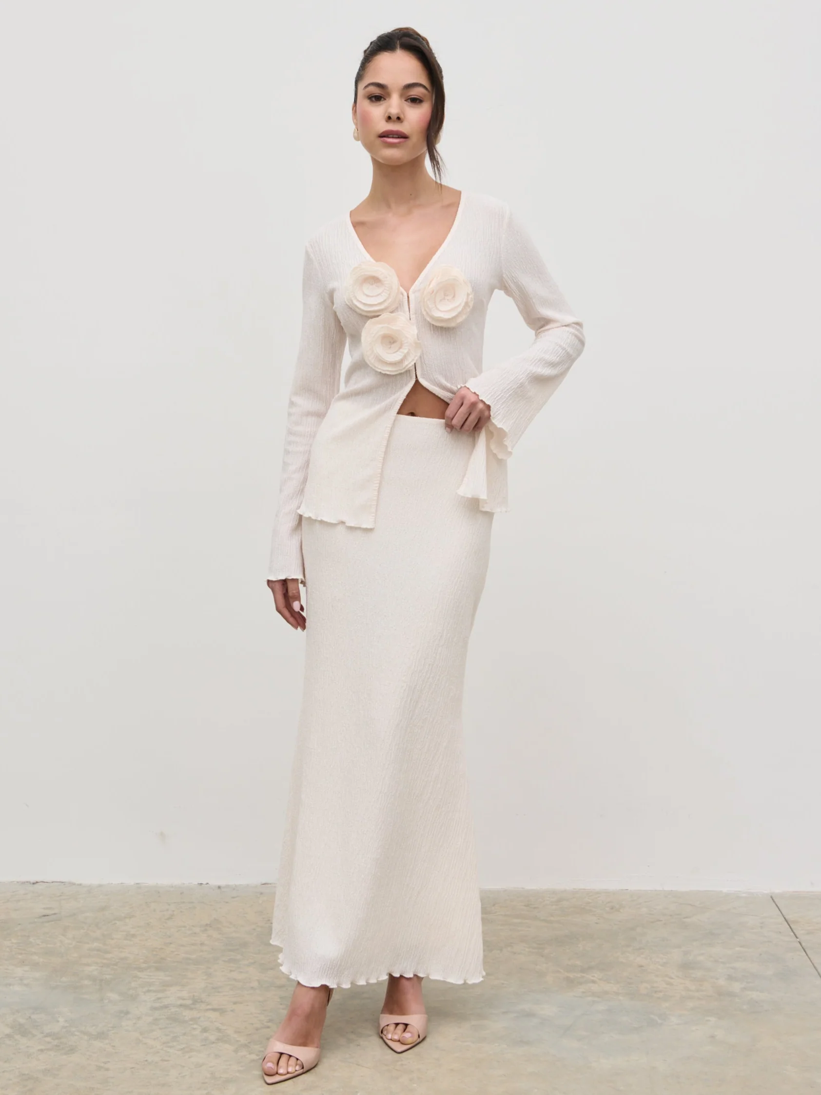 Evalina Crinkle Maxi Skirt - Cream