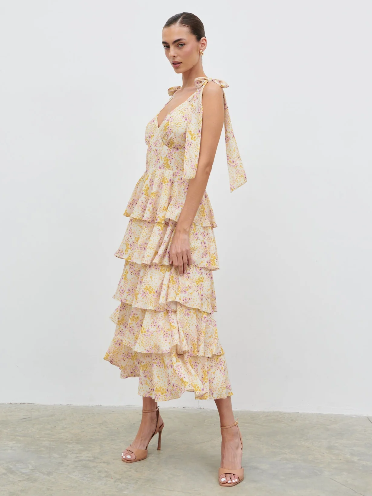 Fiore Tie Ruffle Midaxi Dress - Ditsy Floral - Image 2