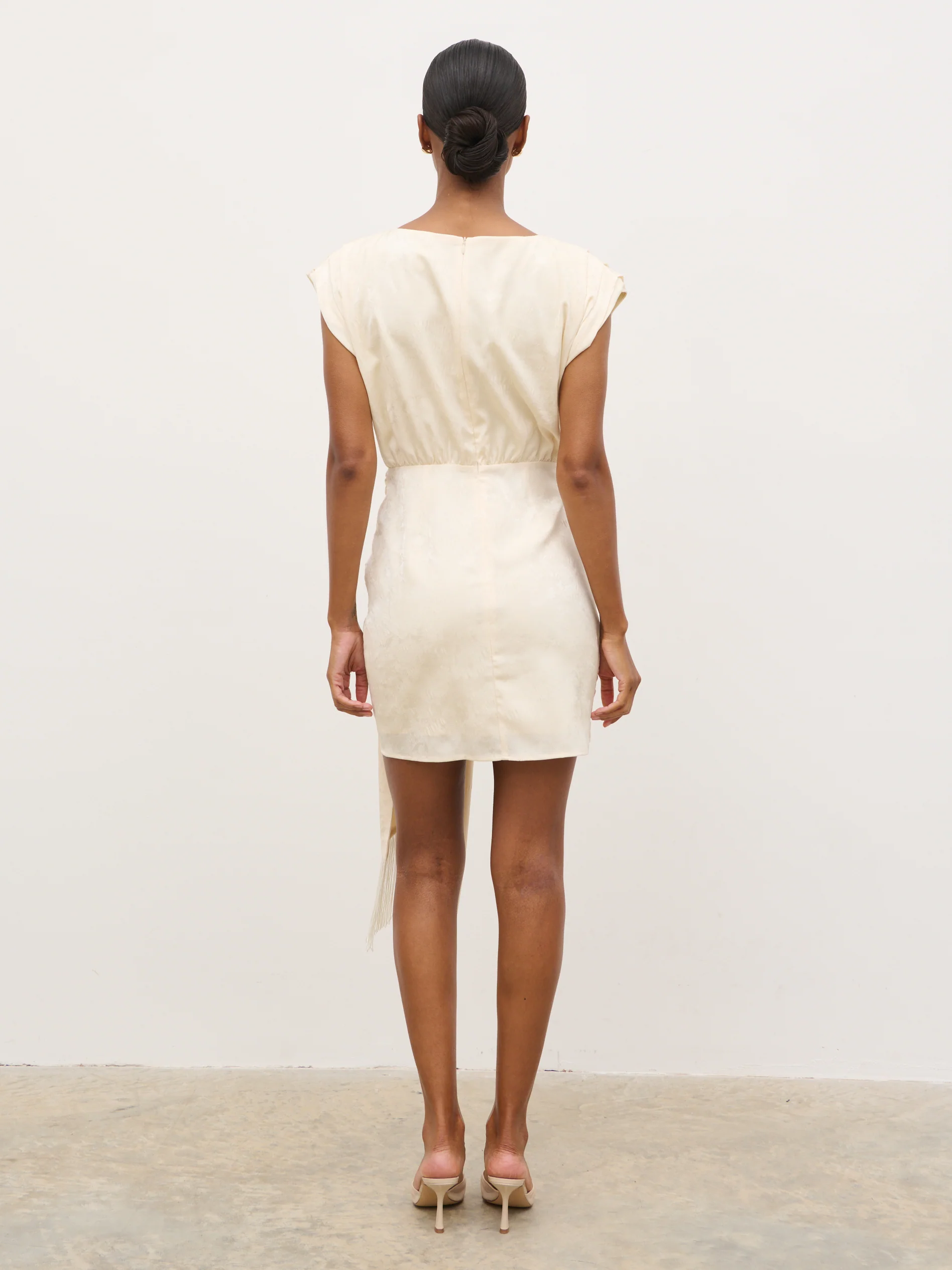 Hattie Jacquard Mini Fringed Dress - Cream - Image 6