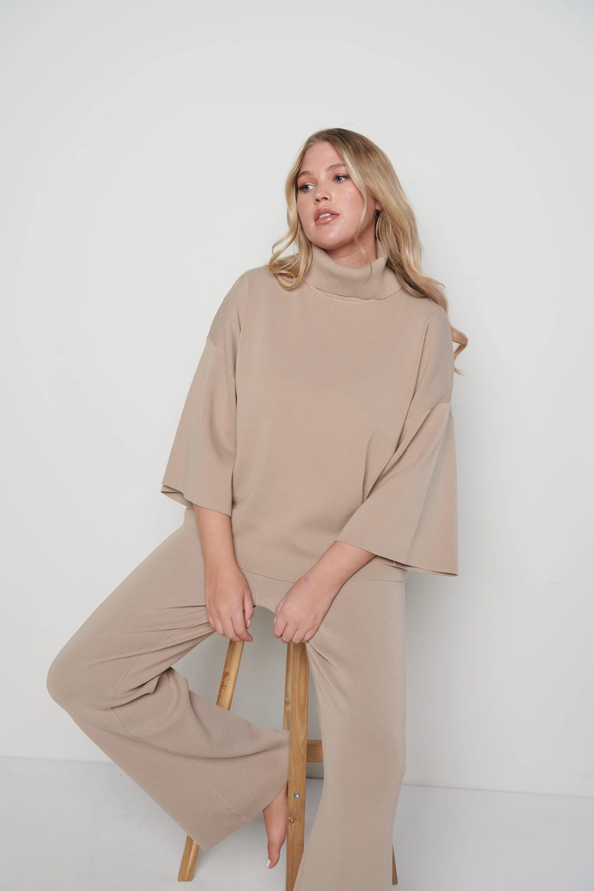 Hayden Kimono Sleeve Jumper - Beige - Image 6