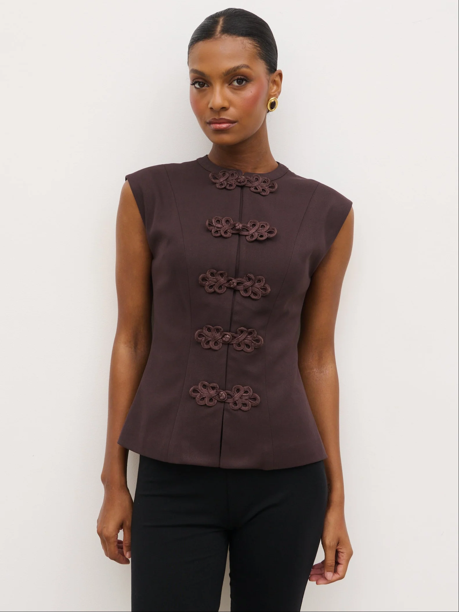 Hollyn Sleeveless Waistcoat - Brown - Image 4