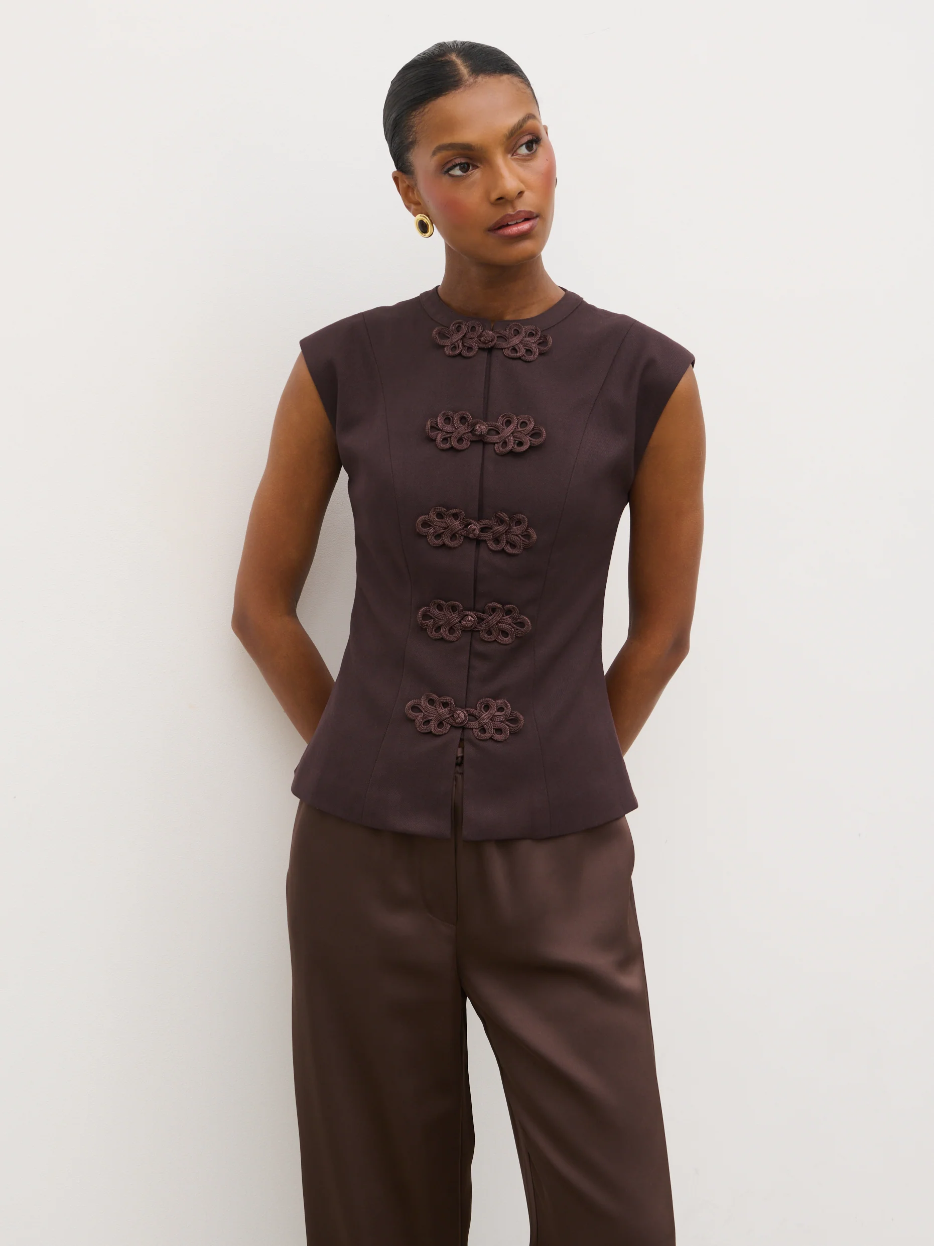 Hollyn Sleeveless Waistcoat - Brown - Image 6
