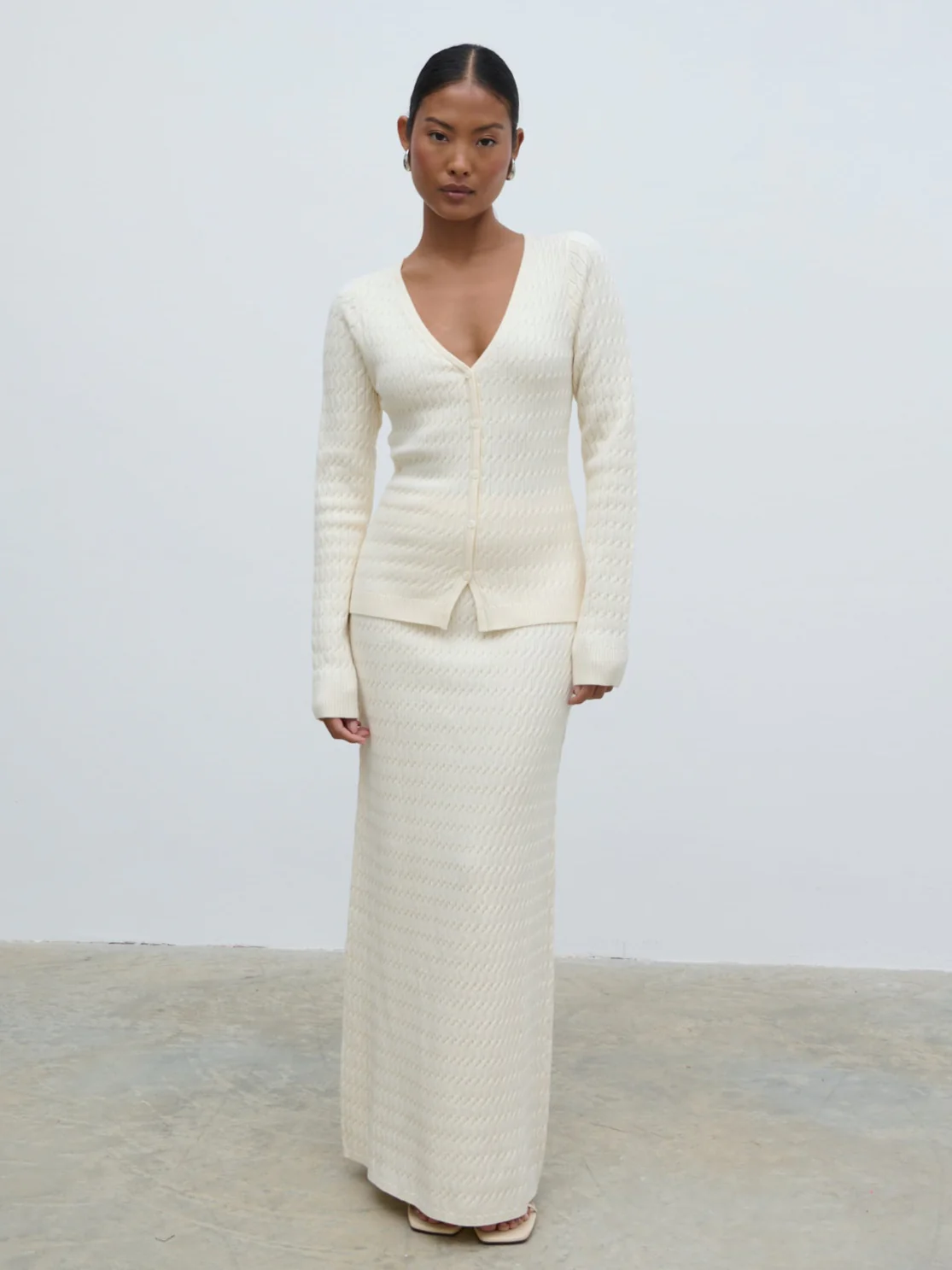 Iliana Cable Knit Midaxi Skirt - Cream