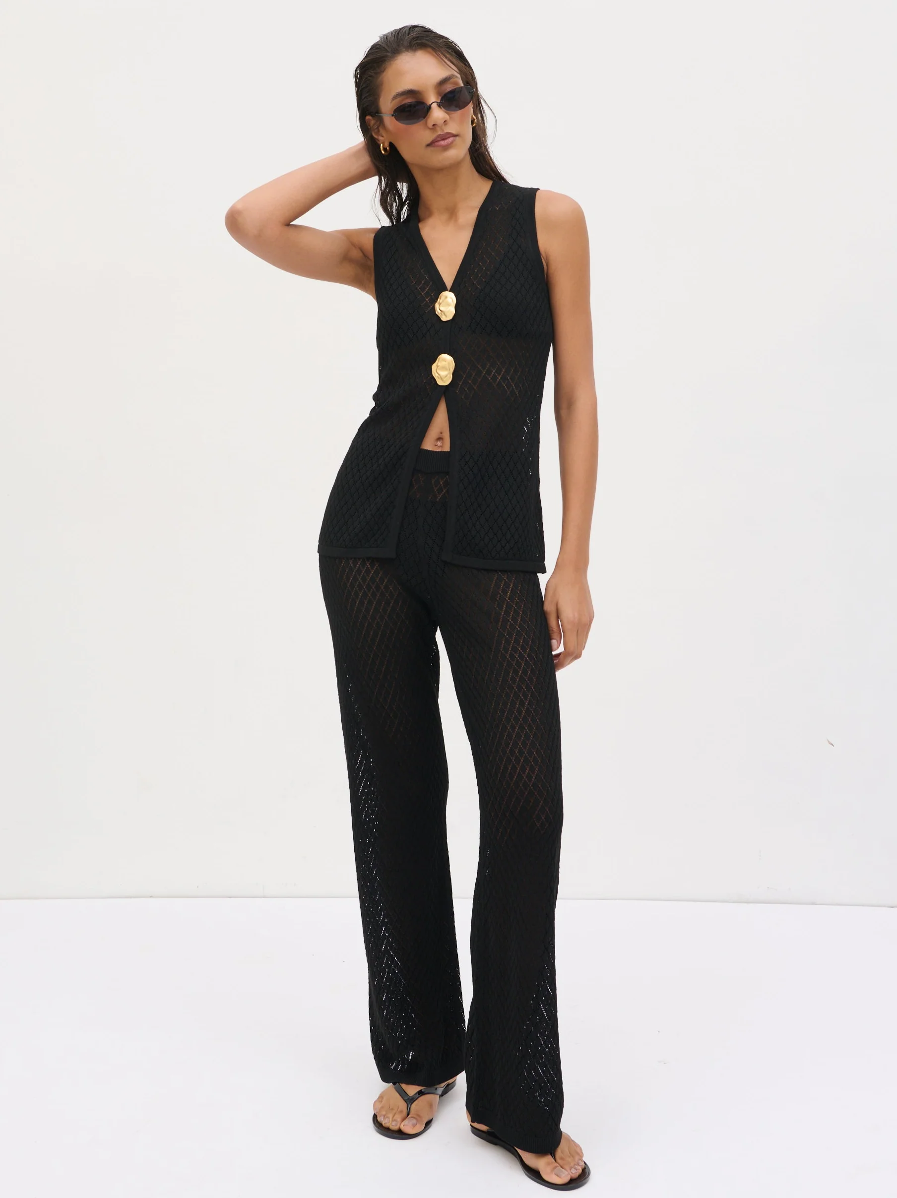 Imani Pointelle Knit Waistcoat - Black - Image 5