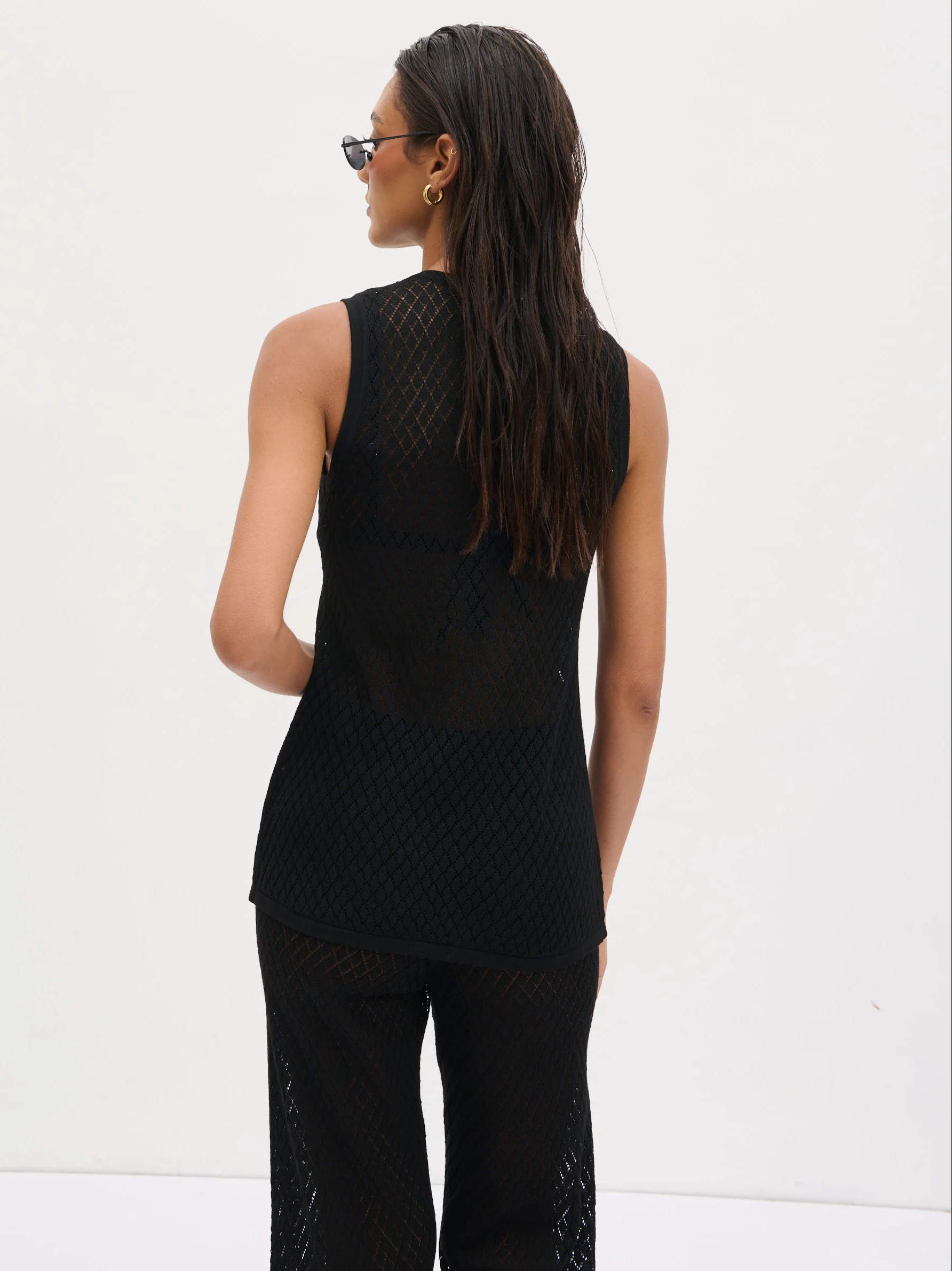 Imani Pointelle Knit Waistcoat - Black - Image 8