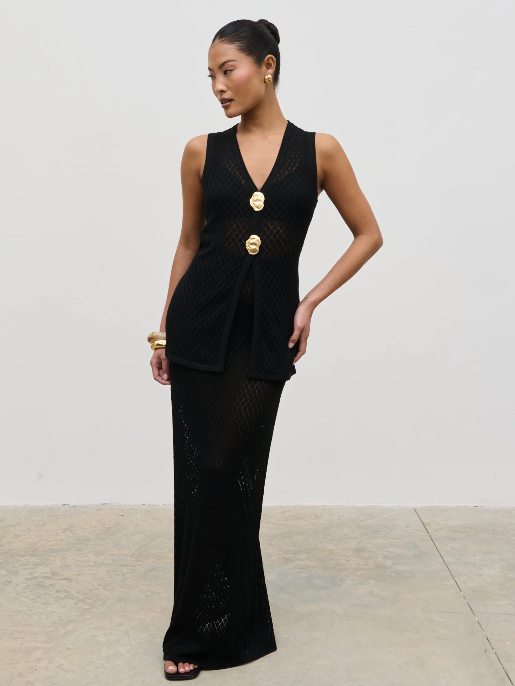 Imani Pointelle Knit Waistcoat - Black - Image 9