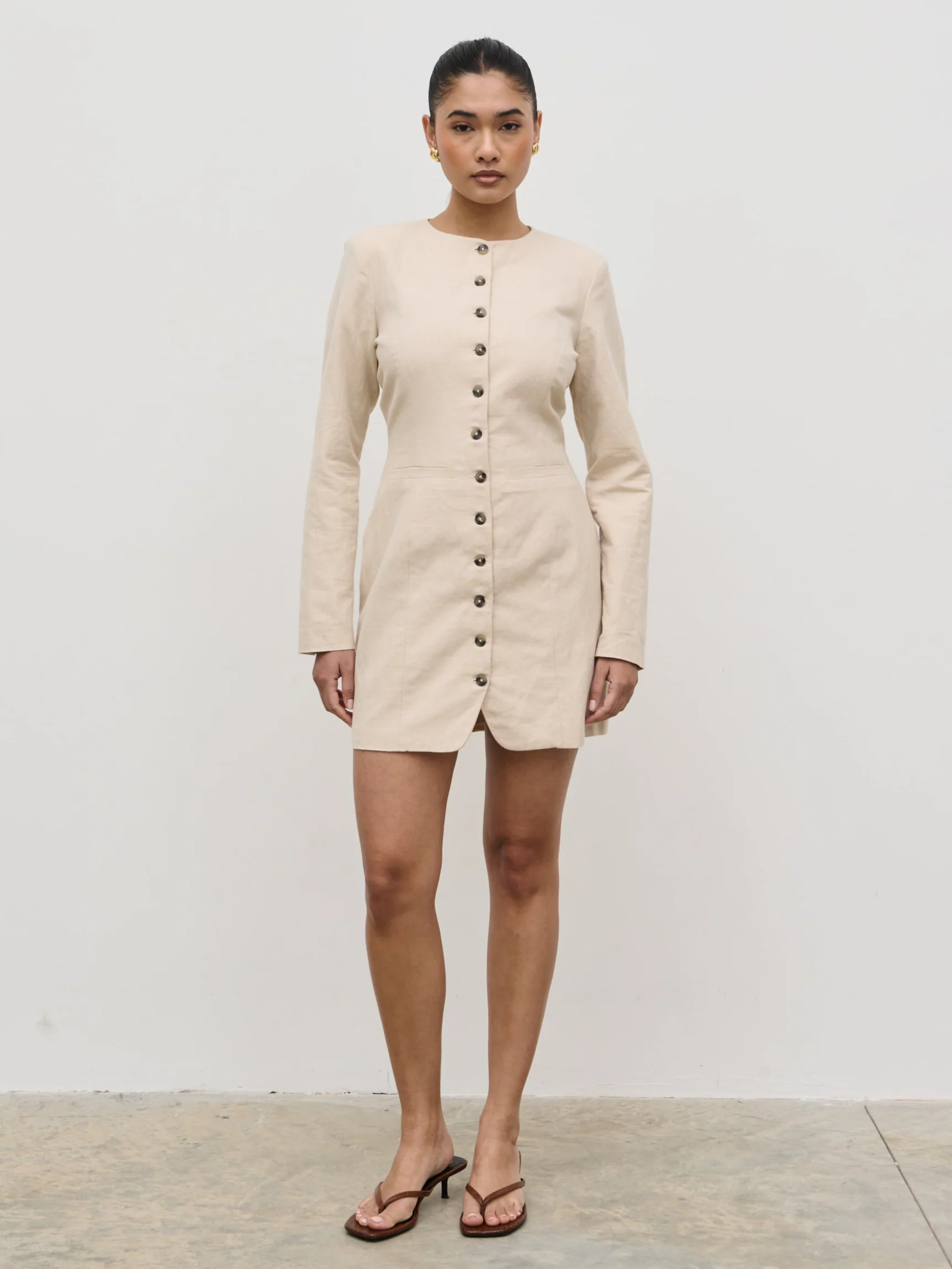 Indy Button Down Mini Dress - Natural - Image 2