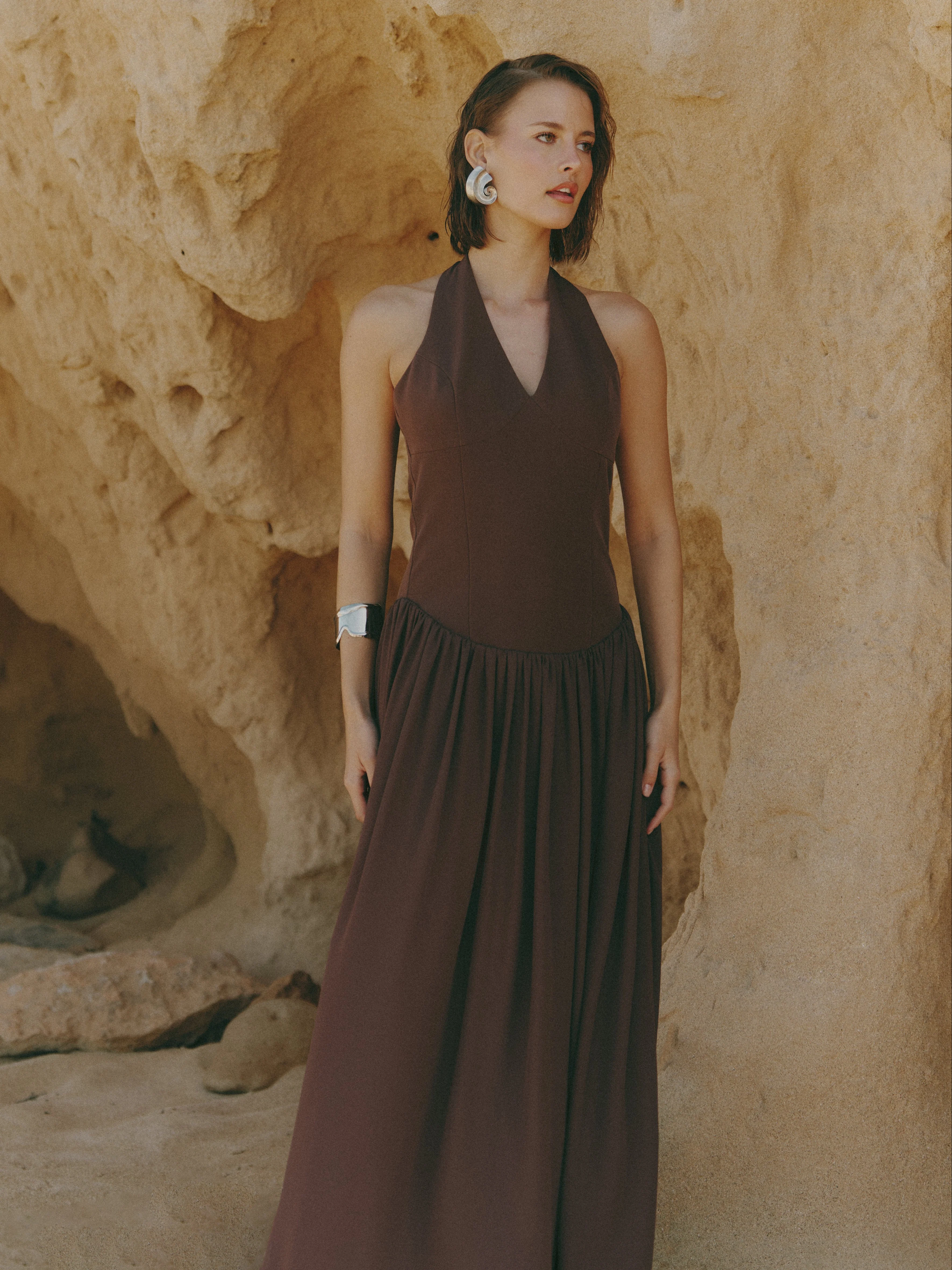 Isadora Drop Waist Maxi Dress - Chocolate Brown - Image 2