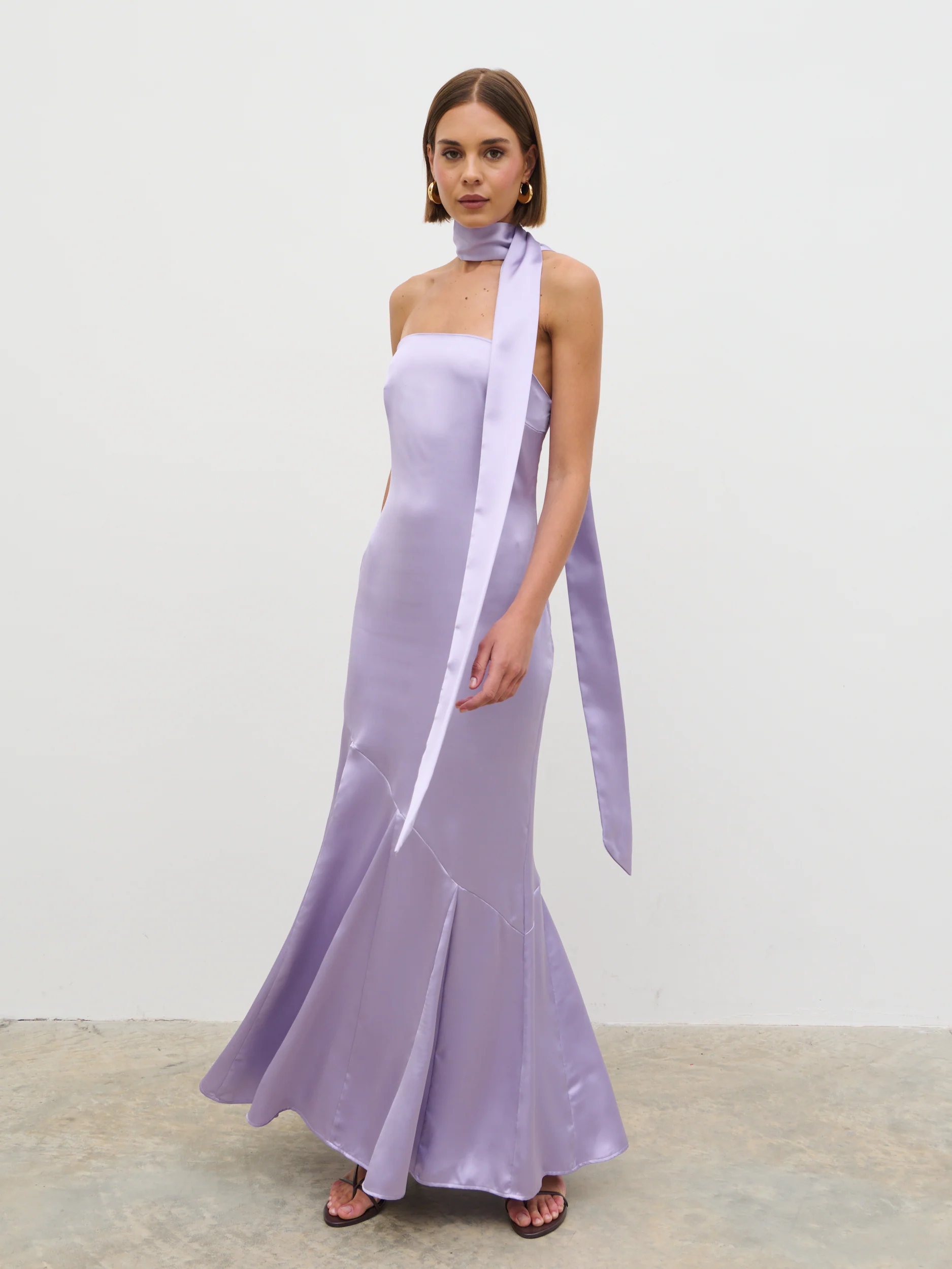 Jai Bandeau Neck Tie Maxi Dress - Lilac
