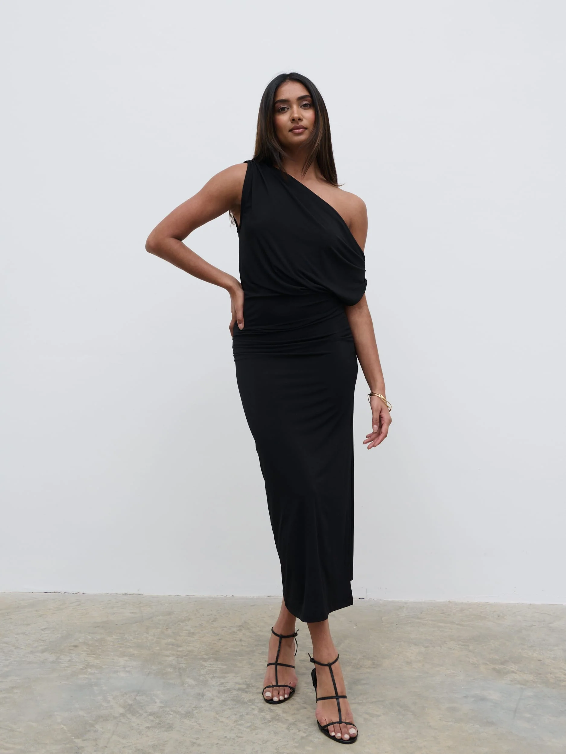 Janece Asymmetric Jersey Dress - Black - Image 4