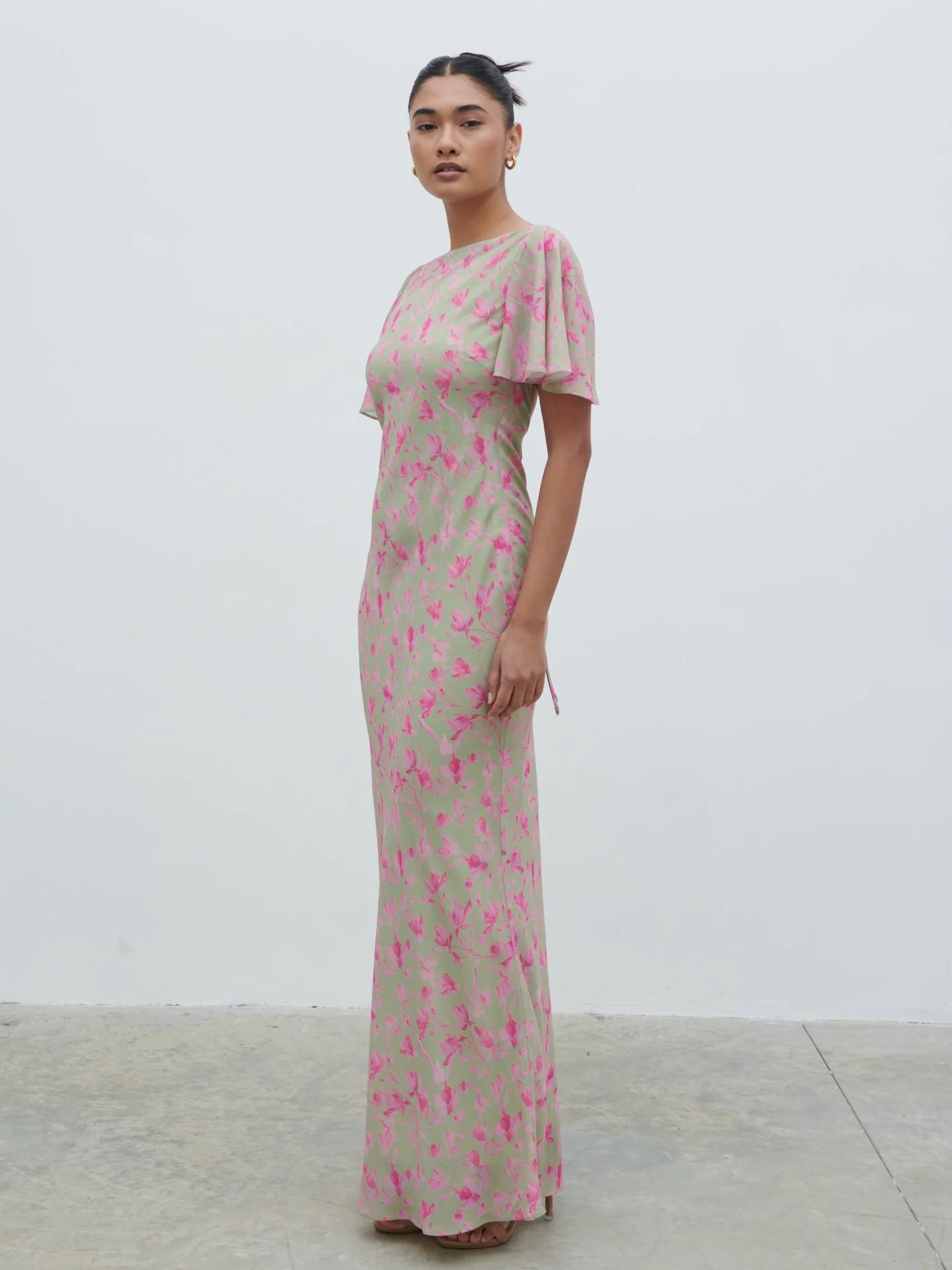 Jules Maxi Dress - Olive and Fuchsia Petal Floral