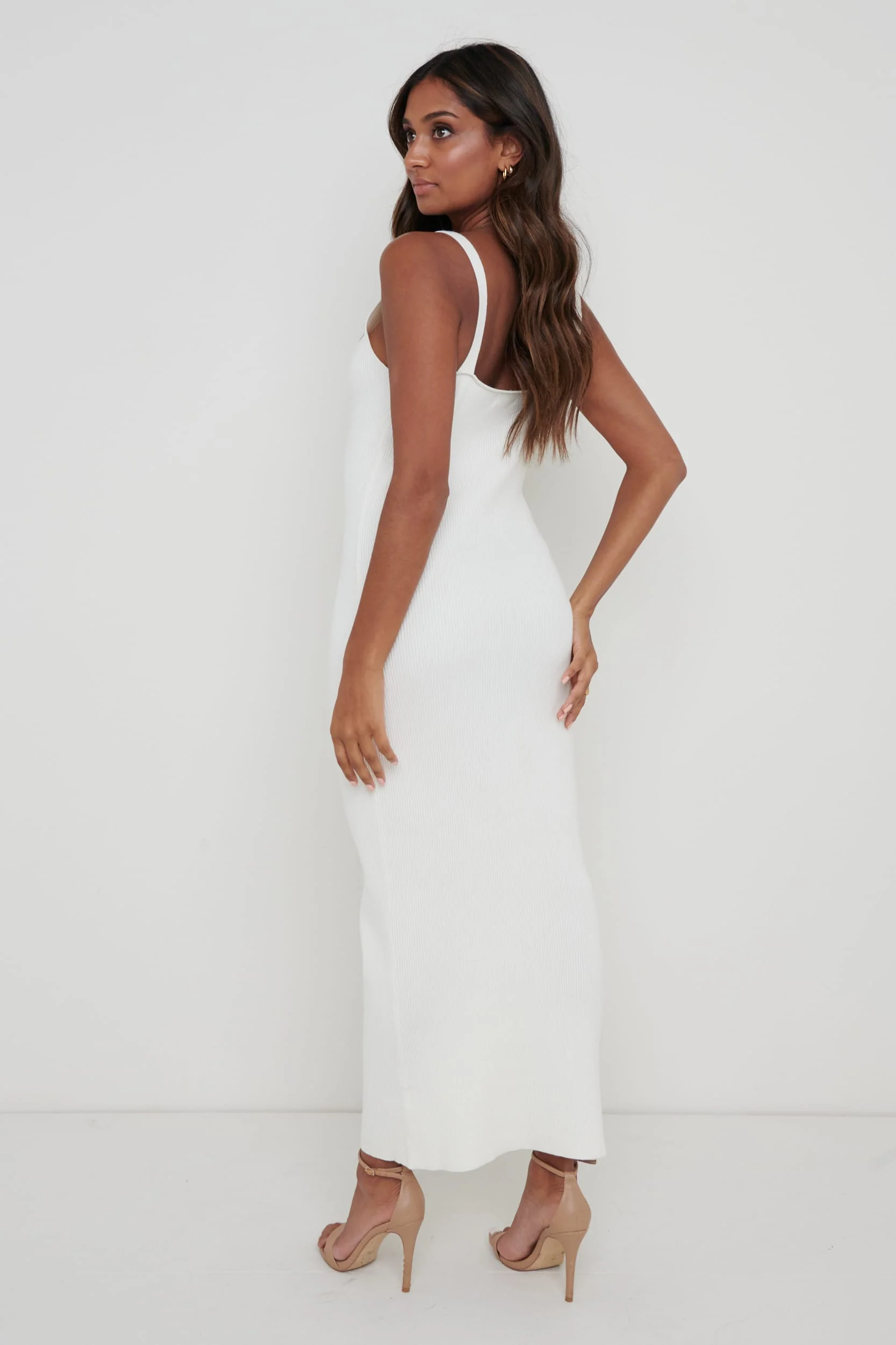 Lara Ribbed Midaxi Dress - Cream - Image 3