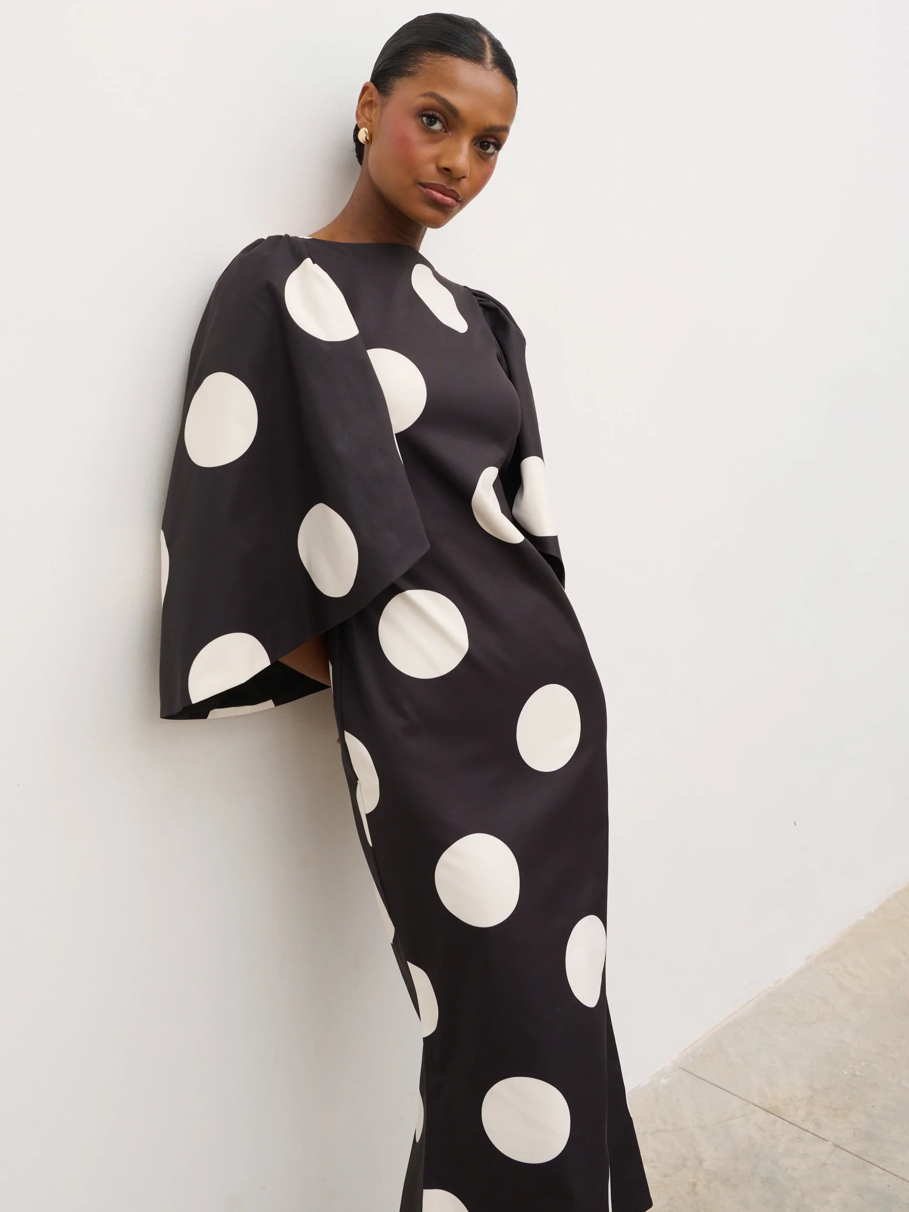 Liora A-Line Midaxi Dress - Black and Cream Polkadot - Image 2