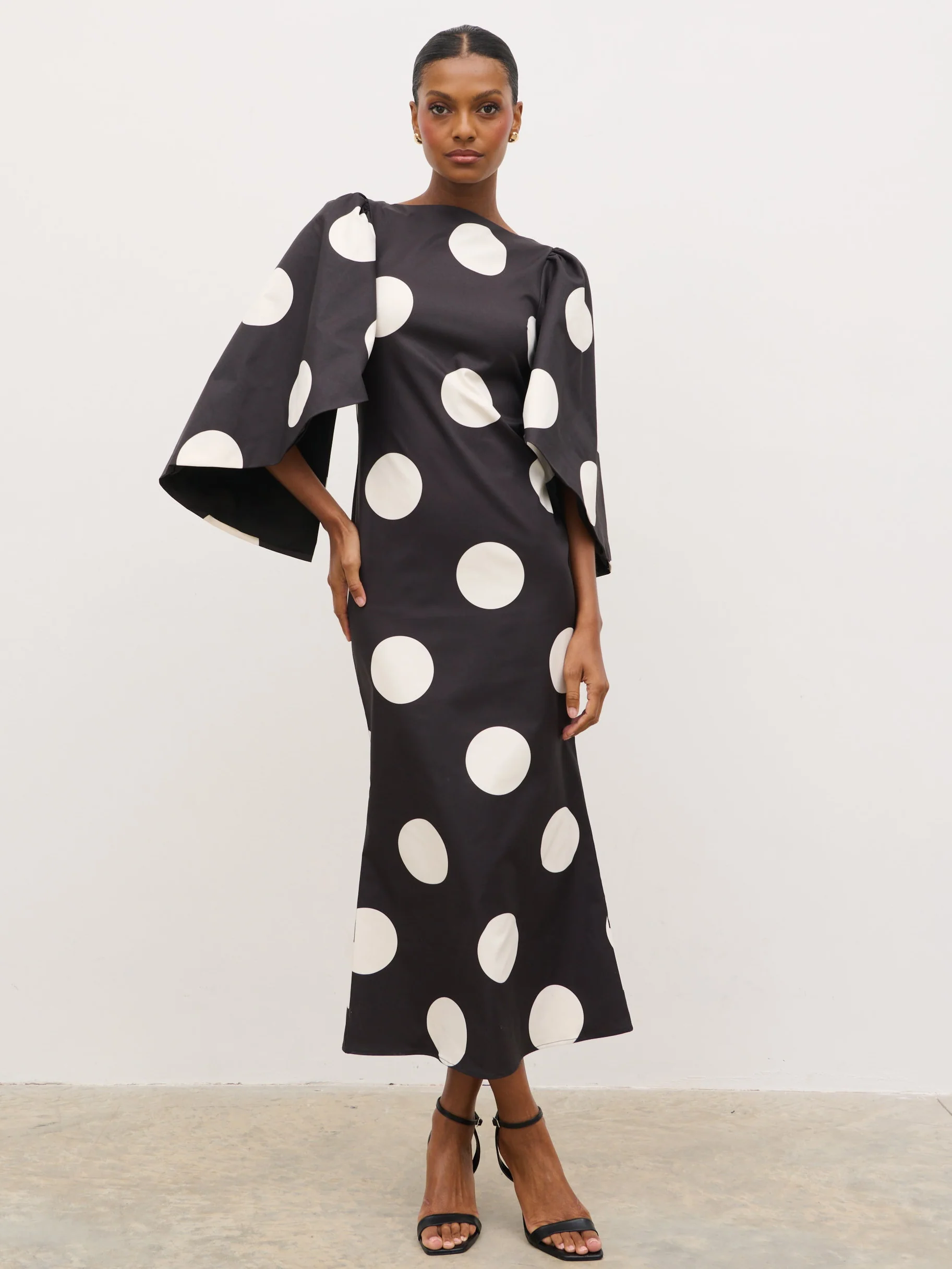 Liora A-Line Midaxi Dress - Black and Cream Polkadot - Image 3