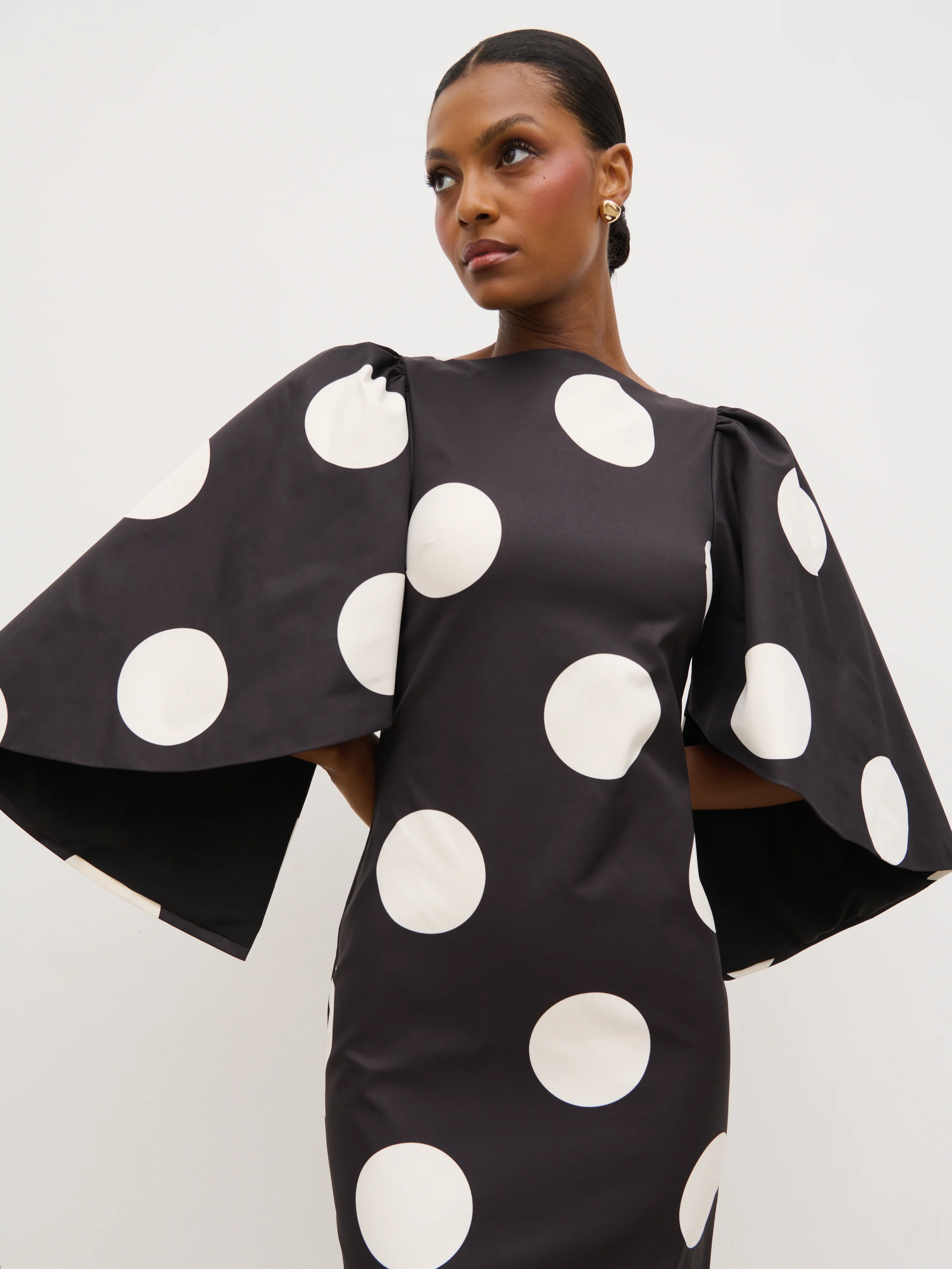 Liora A-Line Midaxi Dress - Black and Cream Polkadot - Image 4