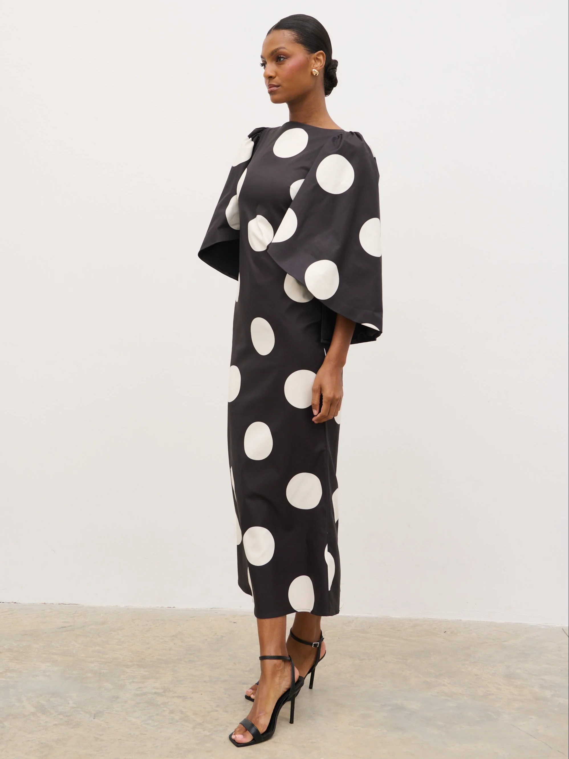 Liora A-Line Midaxi Dress - Black and Cream Polkadot - Image 5
