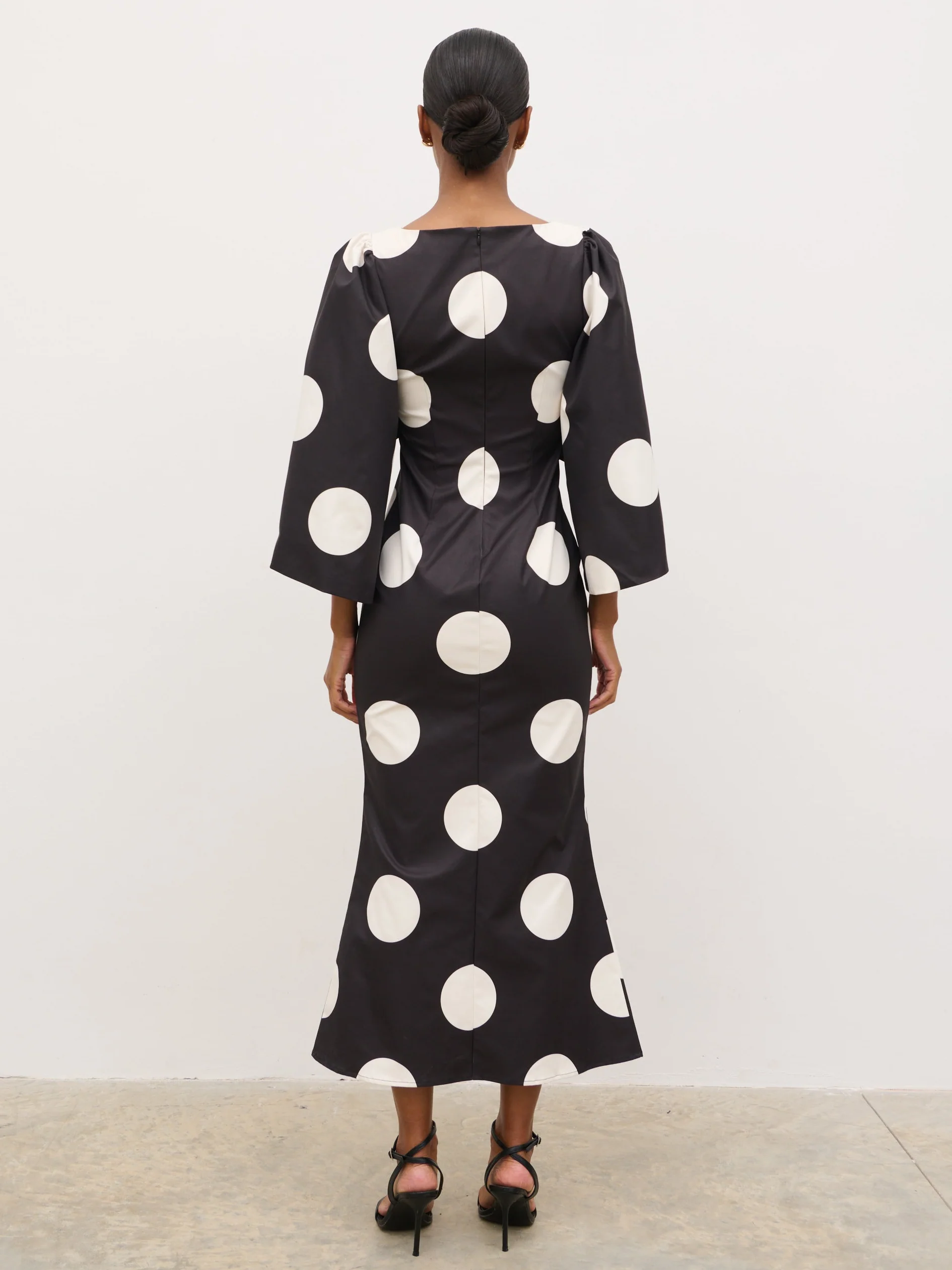 Liora A-Line Midaxi Dress - Black and Cream Polkadot - Image 6
