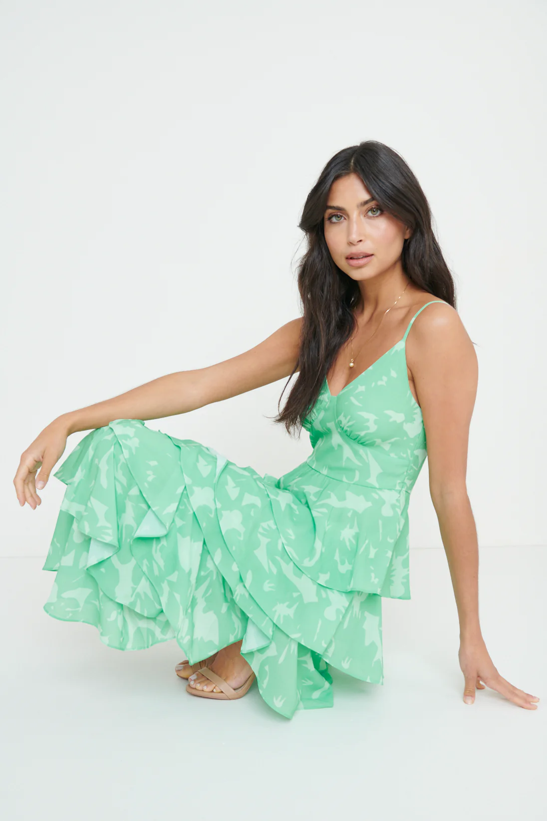 Lissy Ruffle Midaxi Dress - Green Floral - Image 2