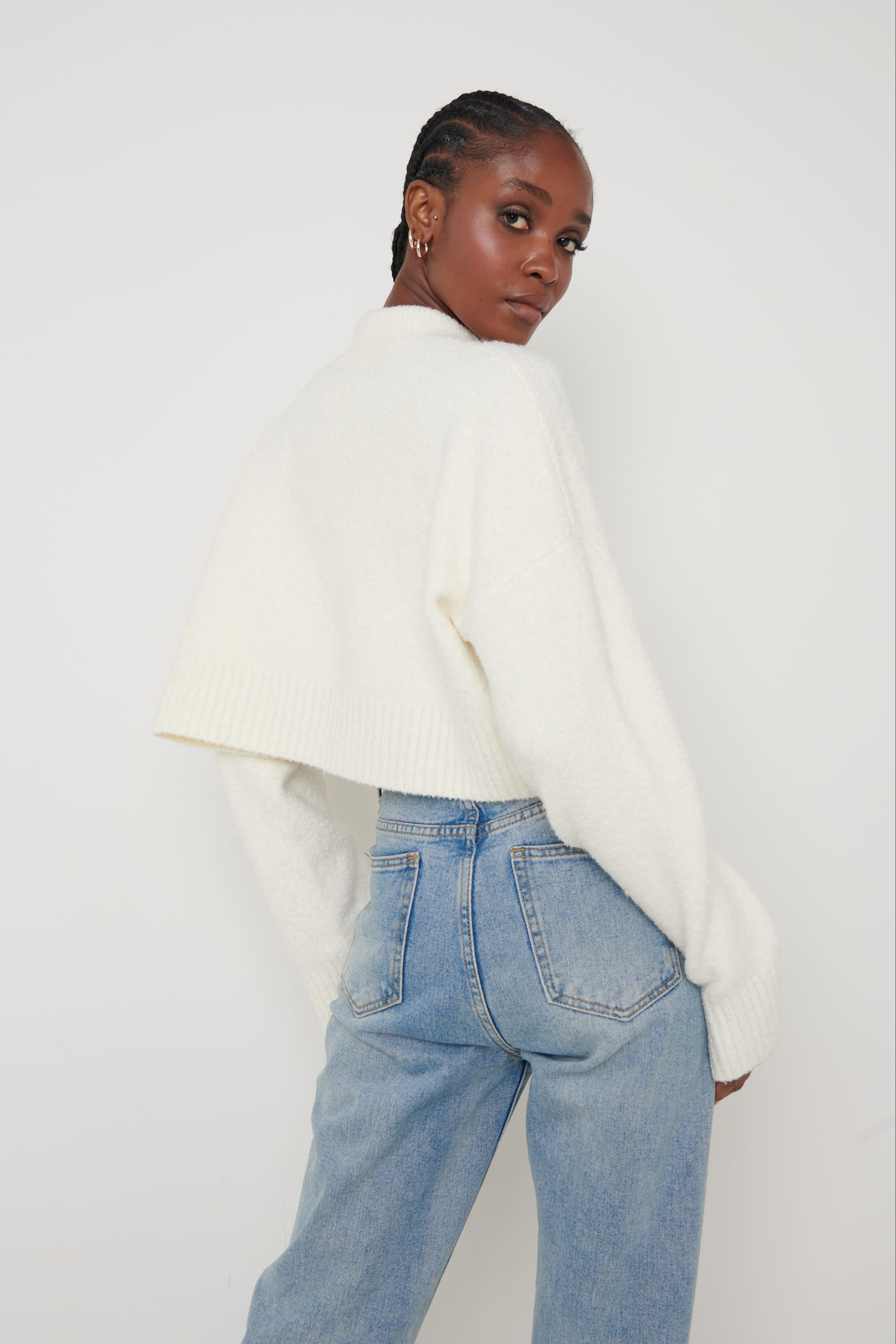 Millie Roll Neck Cropped Jumper - Cream - Image 4