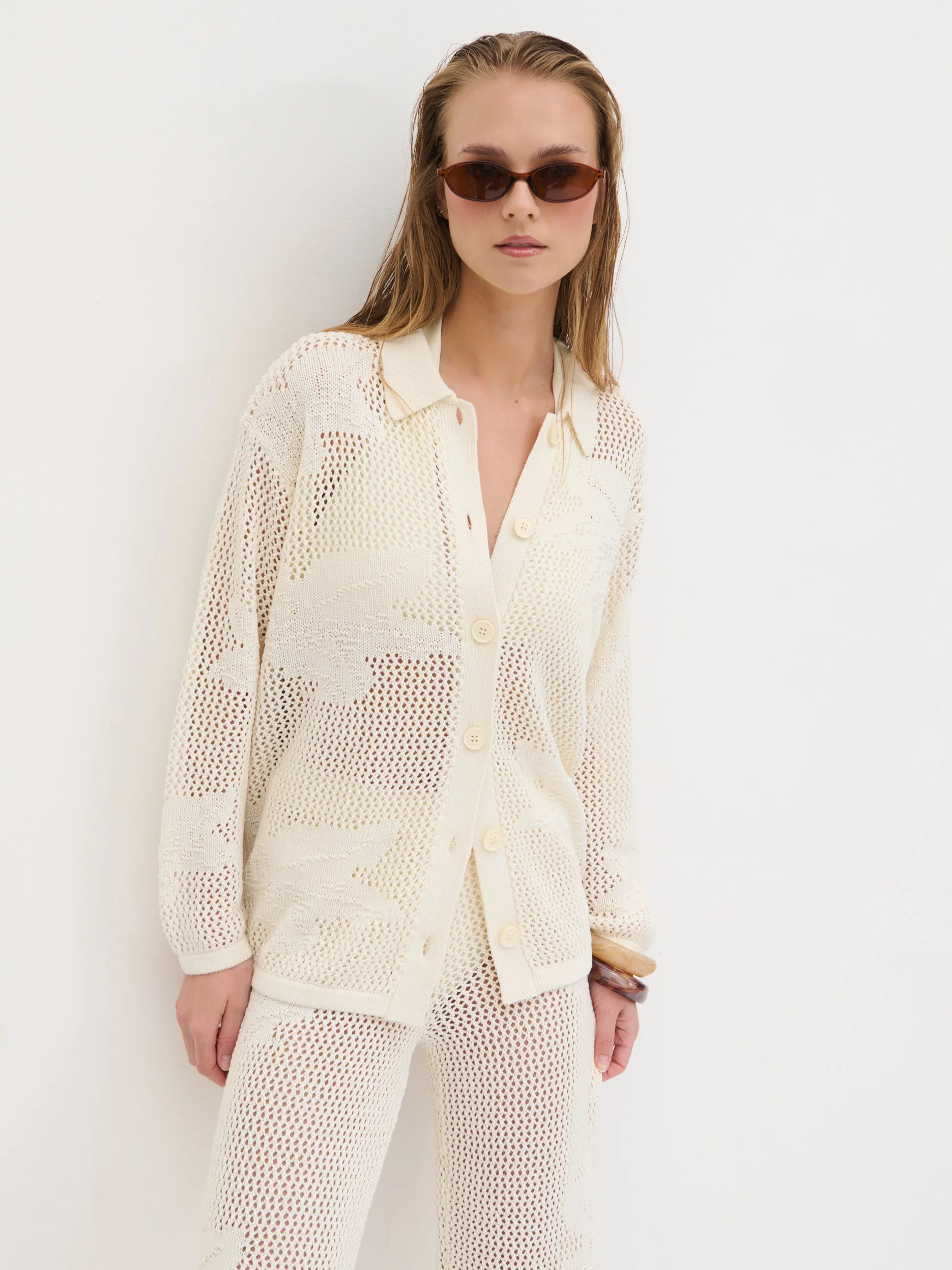 Mireille Knit Oversized Shirt - Cream