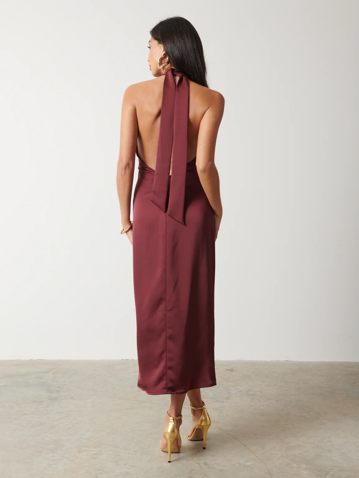 Montana Satin Knotted Midaxi Dress - Merlot - Image 3